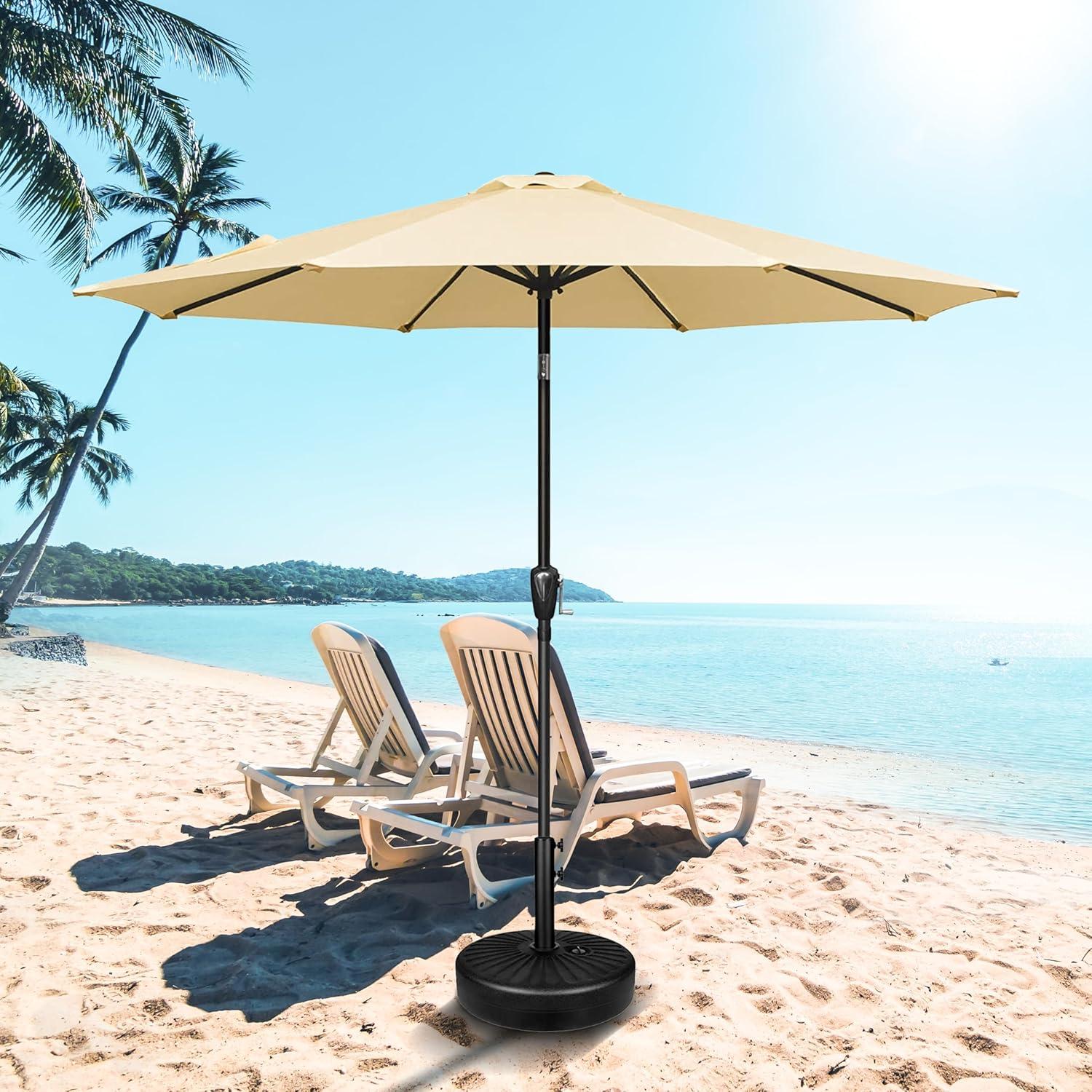 imageHealSmart 10ft Offset Hanging Patio Umbrella Cantilever Market Umbrellas with Crank ampamp Cross Base for Backyard Poolside Lawn and Garden TanBlackBase
