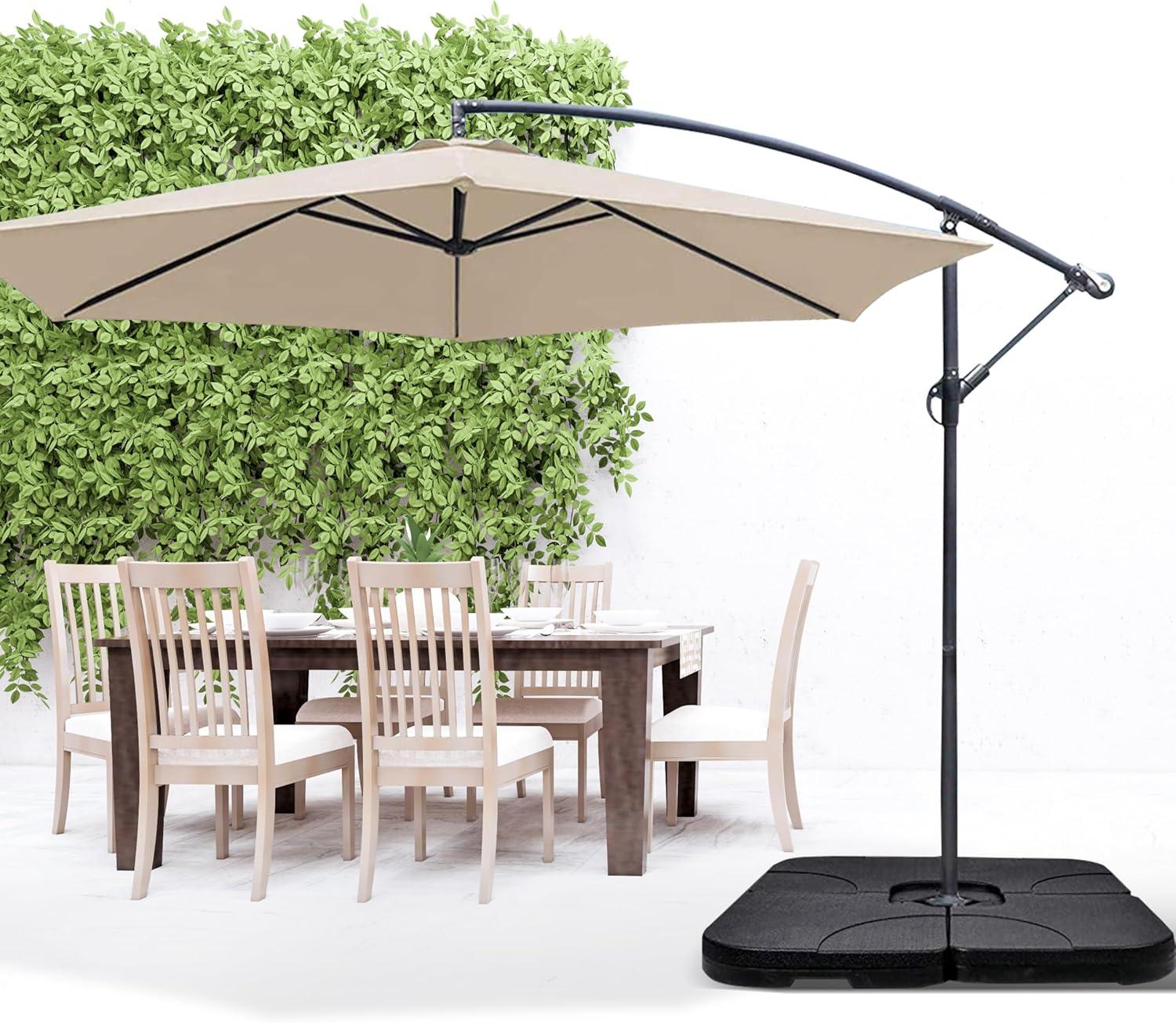 imageHealSmart 10ft Offset Hanging Patio Umbrella Cantilever Market Umbrellas with Crank ampamp Cross Base for Backyard Poolside Lawn and Garden TanBlackOffset umbrella base