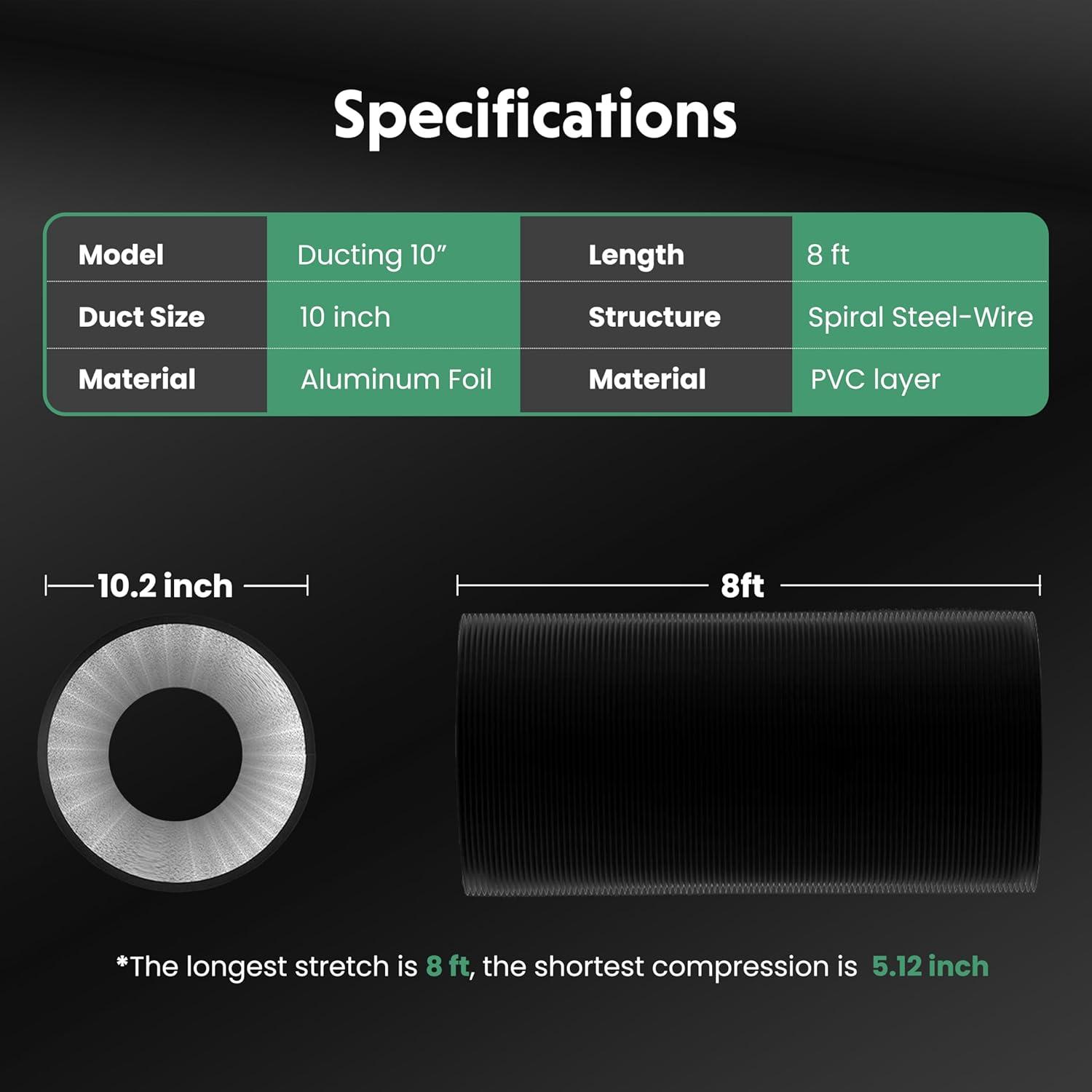 imageHealSmart 12 Inch 25 FT Flexible Aluminum Duct Equipped with 2 Clamps and 3 Layers of Protective Drying Tube for Heating Cooling Ventilation and Exhaust Fan SilverBlack