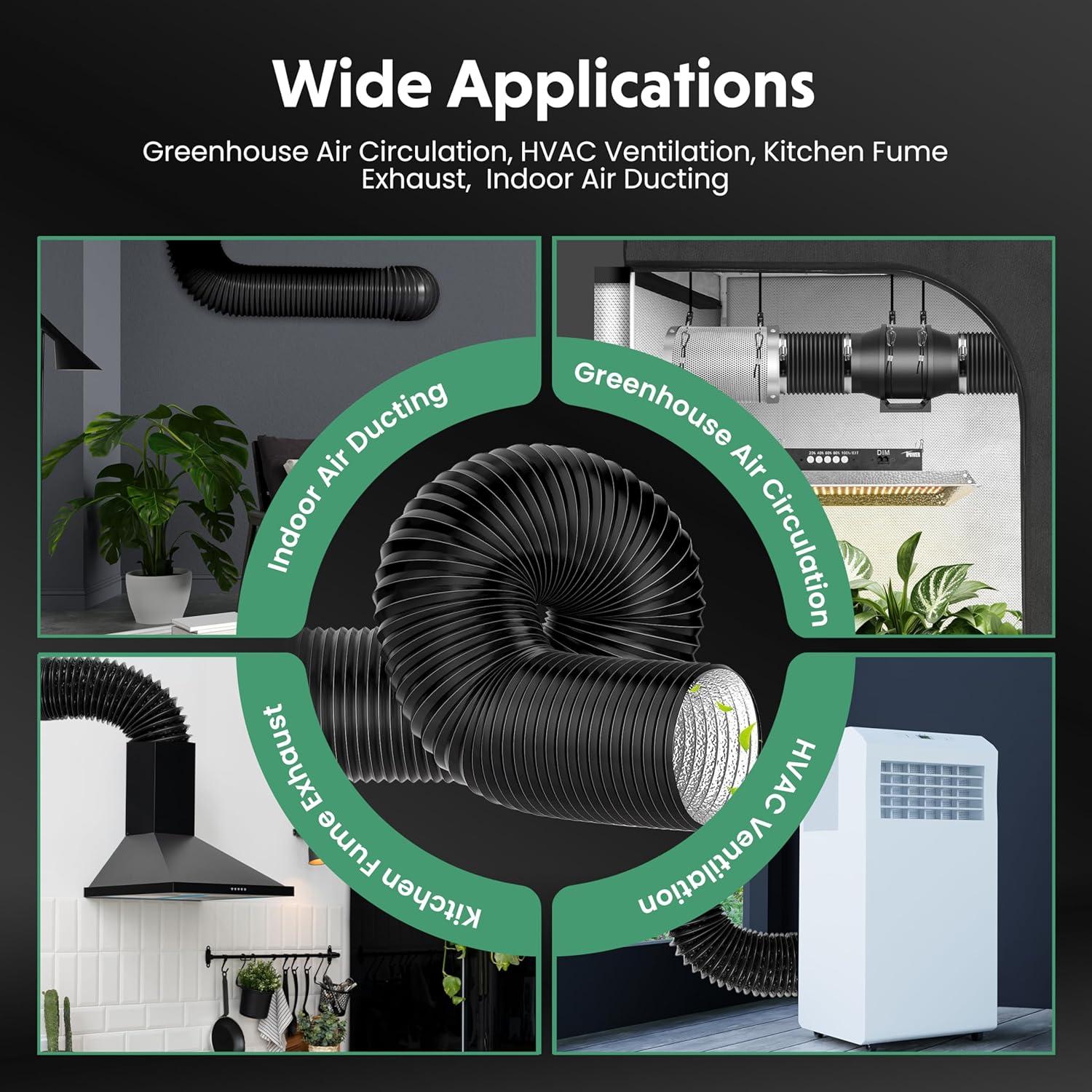 imageHealSmart 12 Inch 25 FT Flexible Aluminum Duct Equipped with 2 Clamps and 3 Layers of Protective Drying Tube for Heating Cooling Ventilation and Exhaust Fan SilverBlack