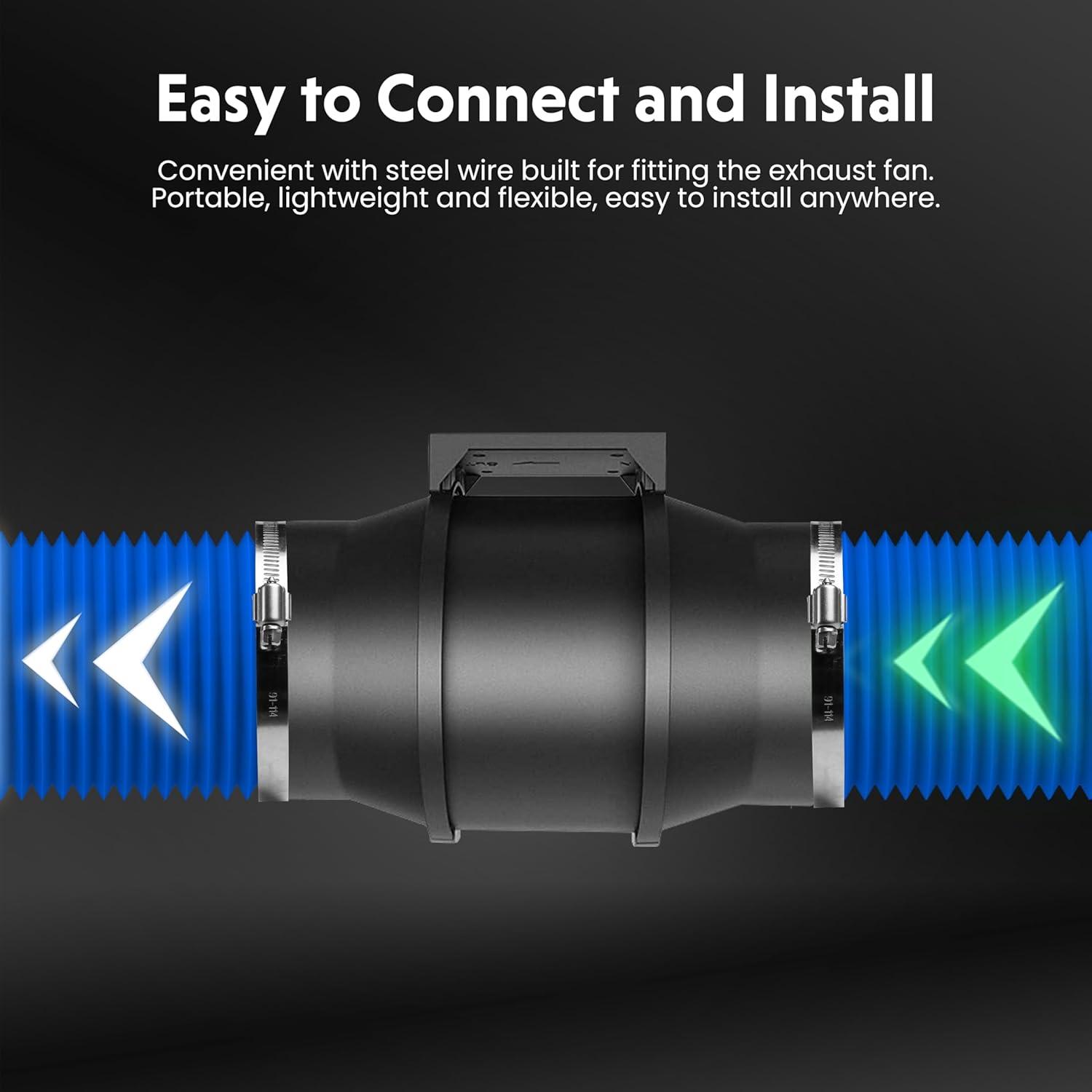 imageHealSmart 12 Inch 25 FT Flexible Aluminum Duct Equipped with 2 Clamps and 3 Layers of Protective Drying Tube for Heating Cooling Ventilation and Exhaust Fan SilverBlue