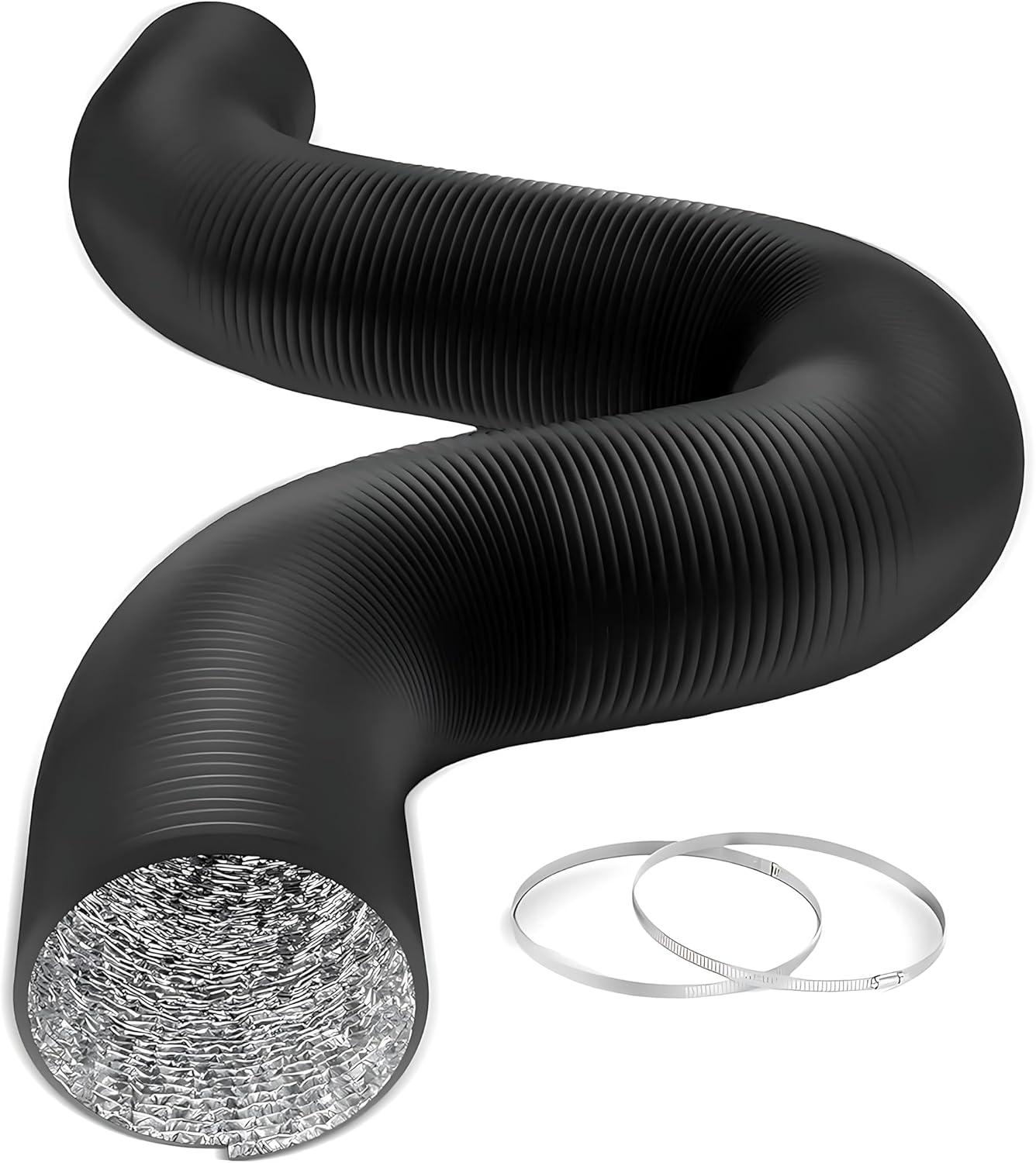 imageHealSmart 12 Inch 25 FT Flexible Aluminum Duct Equipped with 2 Clamps and 3 Layers of Protective Drying Tube for Heating Cooling Ventilation and Exhaust Fan SilverBlack