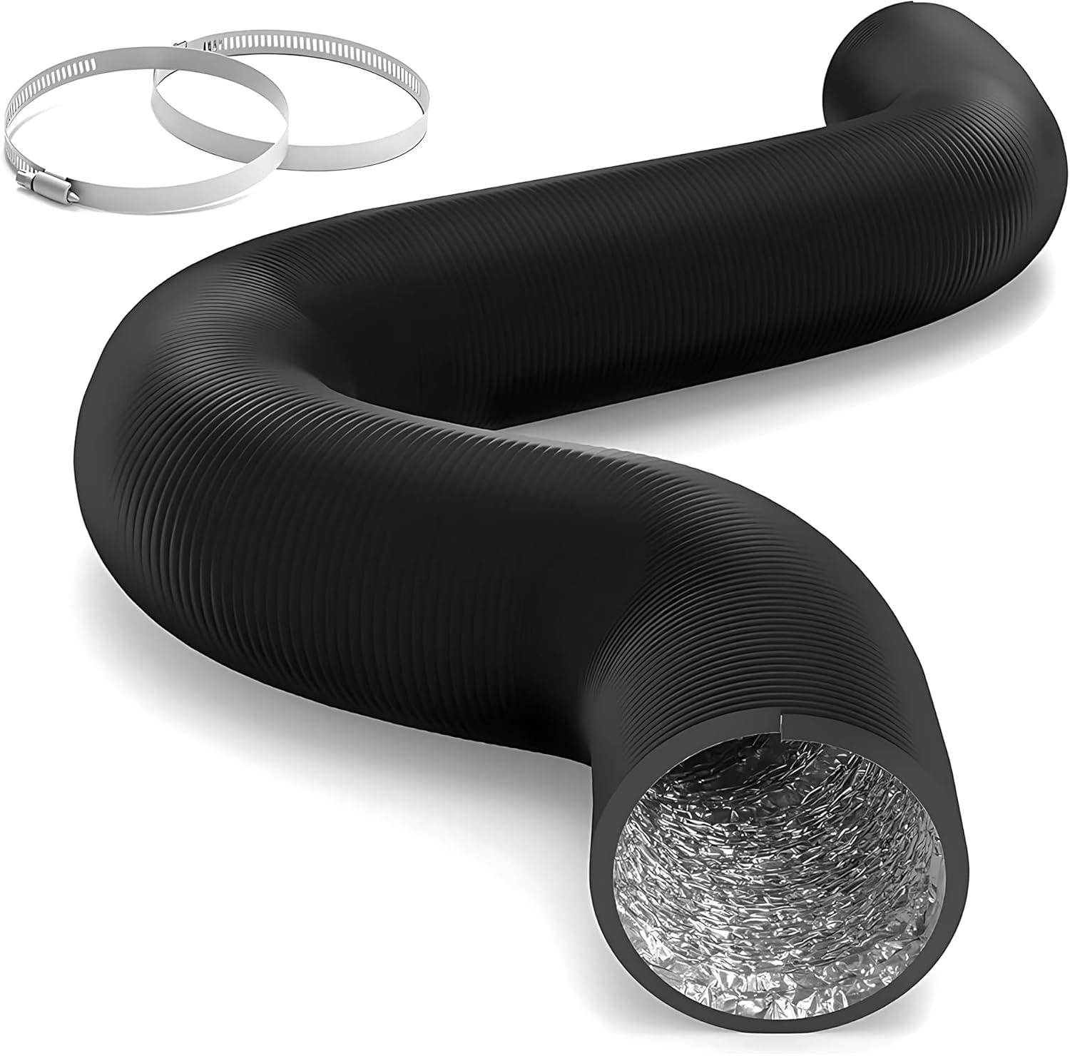 imageHealSmart 12 Inch 25 FT Flexible Aluminum Duct Equipped with 2 Clamps and 3 Layers of Protective Drying Tube for Heating Cooling Ventilation and Exhaust Fan SilverBlack