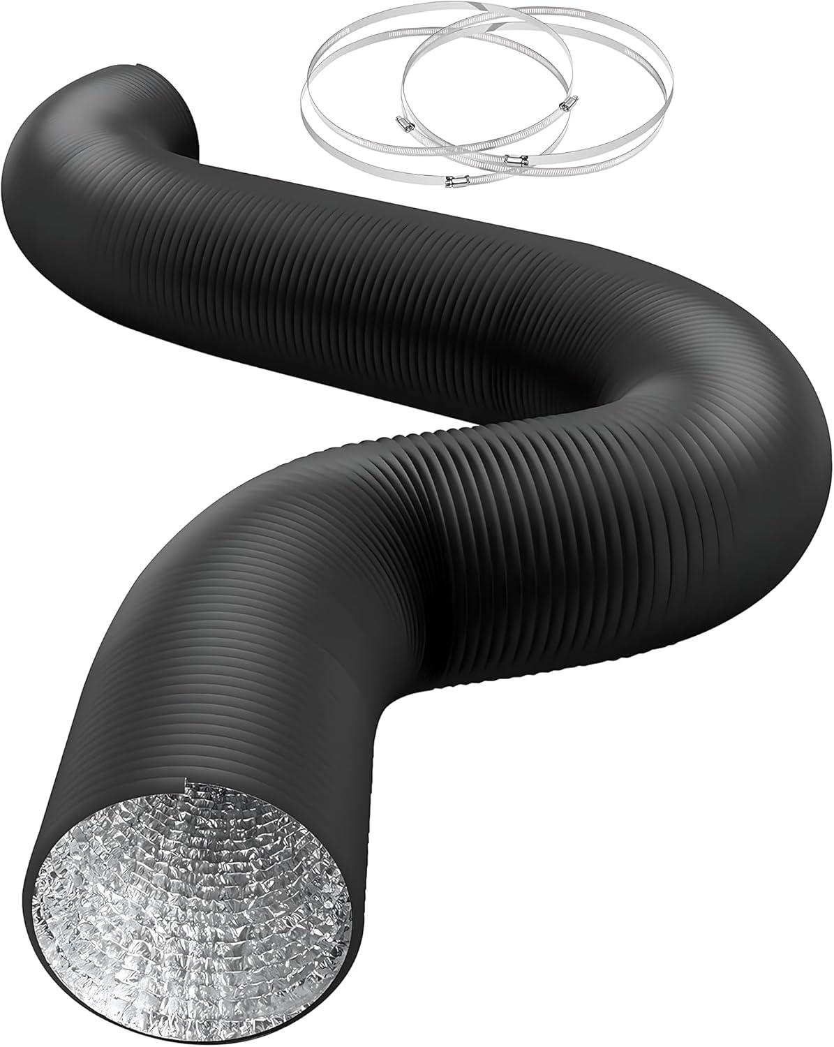 imageHealSmart 12 Inch 25 FT Flexible Aluminum Duct Equipped with 2 Clamps and 3 Layers of Protective Drying Tube for Heating Cooling Ventilation and Exhaust Fan SilverBlack