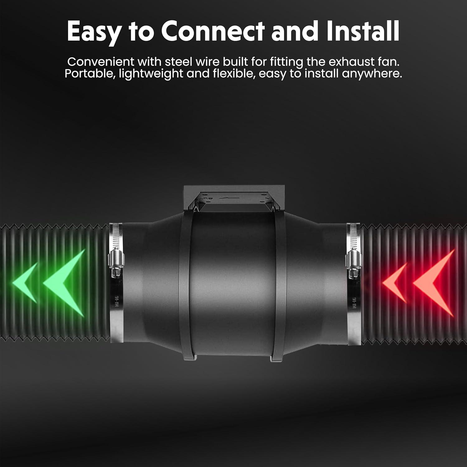 imageHealSmart 12 Inch 25 FT Flexible Aluminum Duct Equipped with 2 Clamps and 3 Layers of Protective Drying Tube for Heating Cooling Ventilation and Exhaust Fan SilverBlack