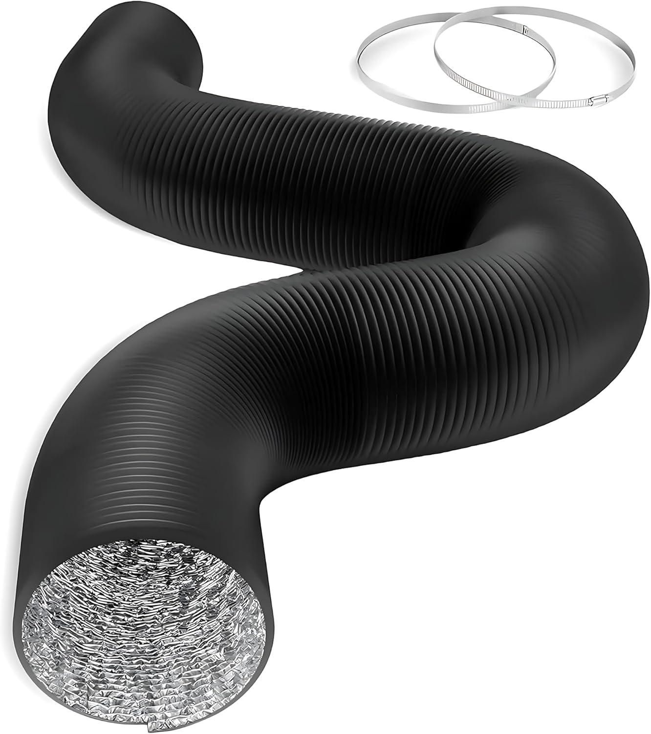 imageHealSmart 12 Inch 25 FT Flexible Aluminum Duct Equipped with 2 Clamps and 3 Layers of Protective Drying Tube for Heating Cooling Ventilation and Exhaust Fan SilverBlack