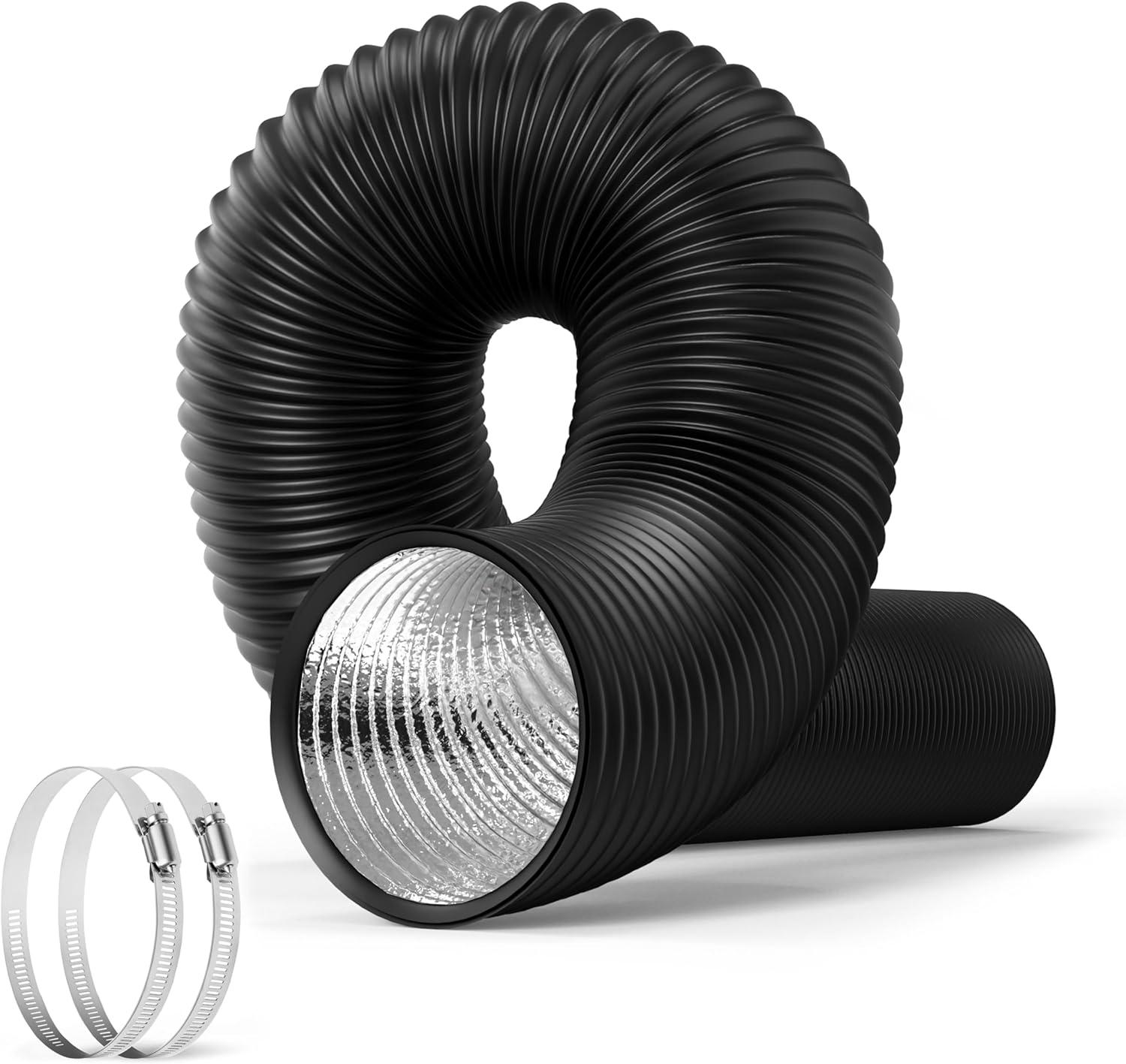 imageHealSmart 12 Inch 25 FT Flexible Aluminum Duct Equipped with 2 Clamps and 3 Layers of Protective Drying Tube for Heating Cooling Ventilation and Exhaust Fan SilverBlack