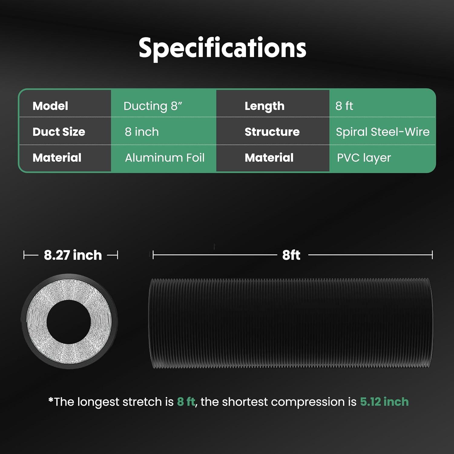 imageHealSmart 12 Inch 25 FT Flexible Aluminum Duct Equipped with 2 Clamps and 3 Layers of Protective Drying Tube for Heating Cooling Ventilation and Exhaust Fan SilverBlack