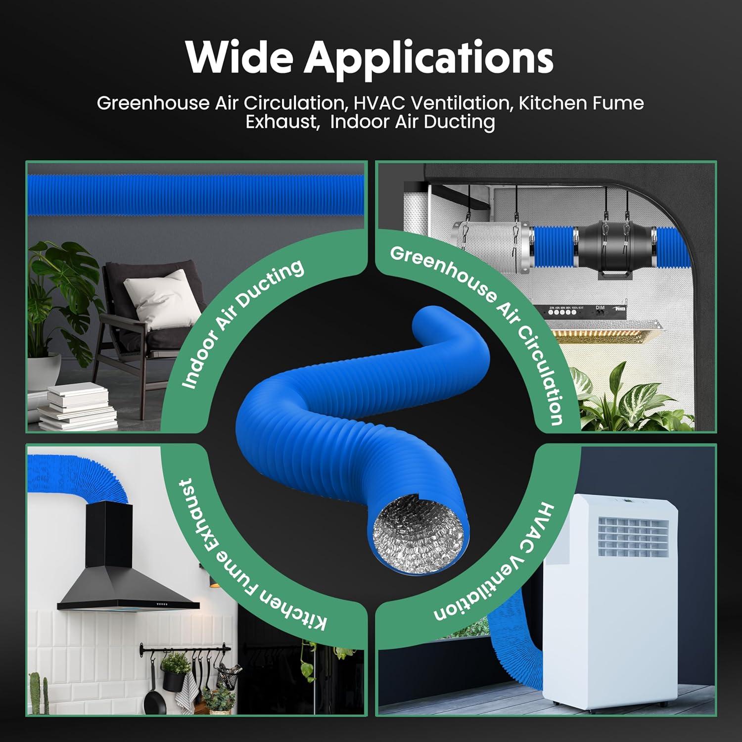 imageHealSmart 12 Inch 25 FT Flexible Aluminum Duct Equipped with 2 Clamps and 3 Layers of Protective Drying Tube for Heating Cooling Ventilation and Exhaust Fan SilverBlue