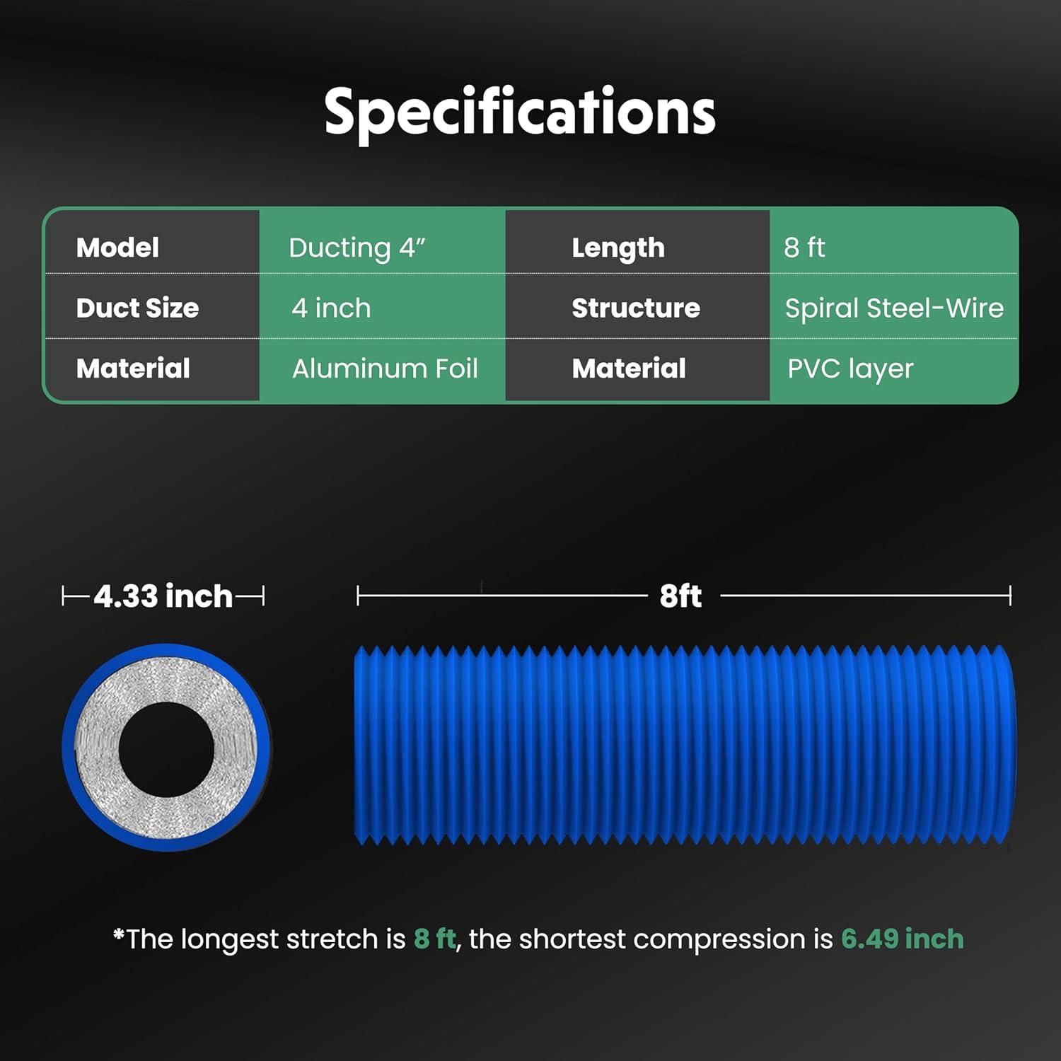 imageHealSmart 12 Inch 25 FT Flexible Aluminum Duct Equipped with 2 Clamps and 3 Layers of Protective Drying Tube for Heating Cooling Ventilation and Exhaust Fan SilverBlue