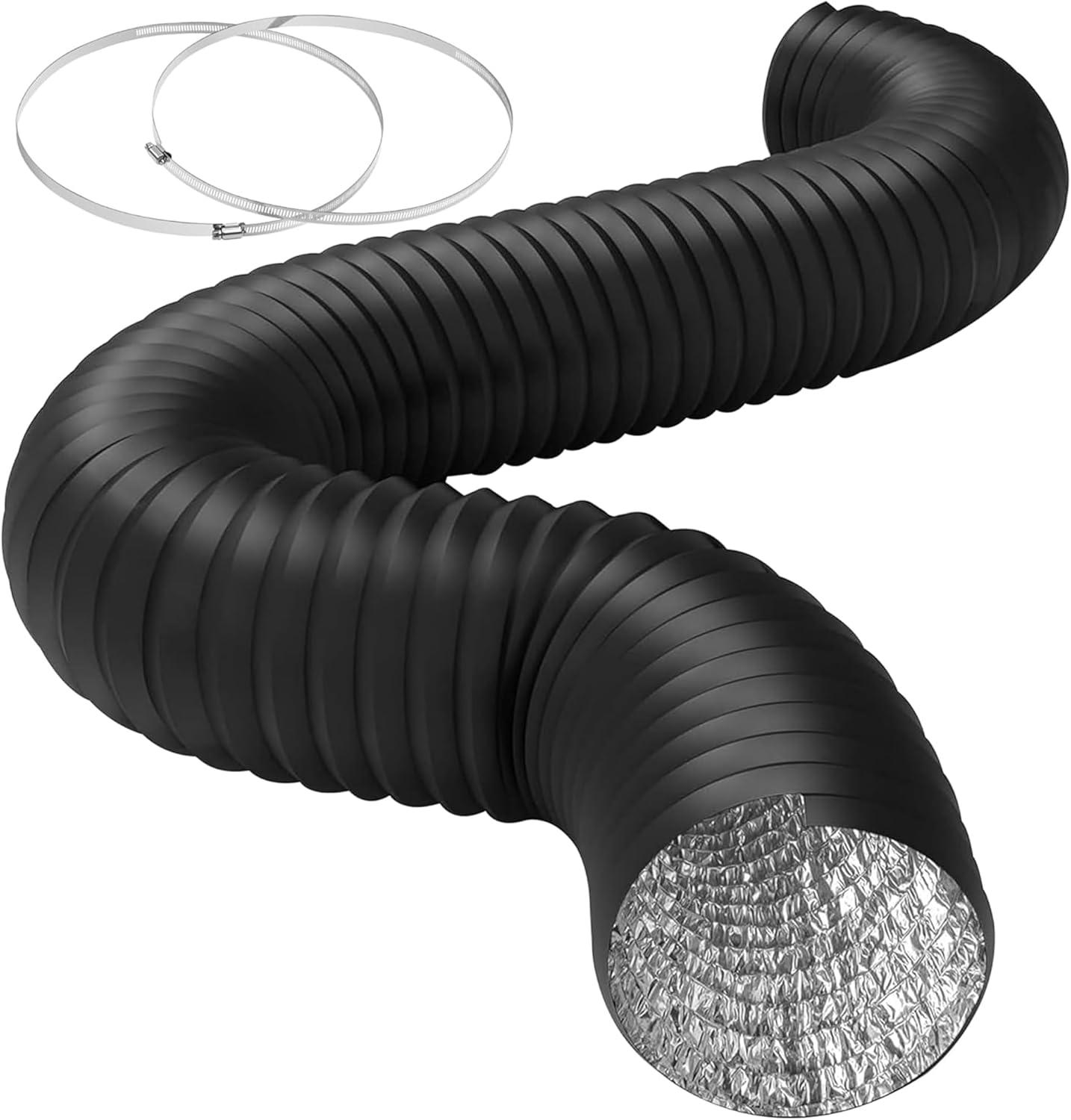 imageHealSmart 12 Inch 25 FT Flexible Aluminum Duct Equipped with 2 Clamps and 3 Layers of Protective Drying Tube for Heating Cooling Ventilation and Exhaust Fan SilverBlack