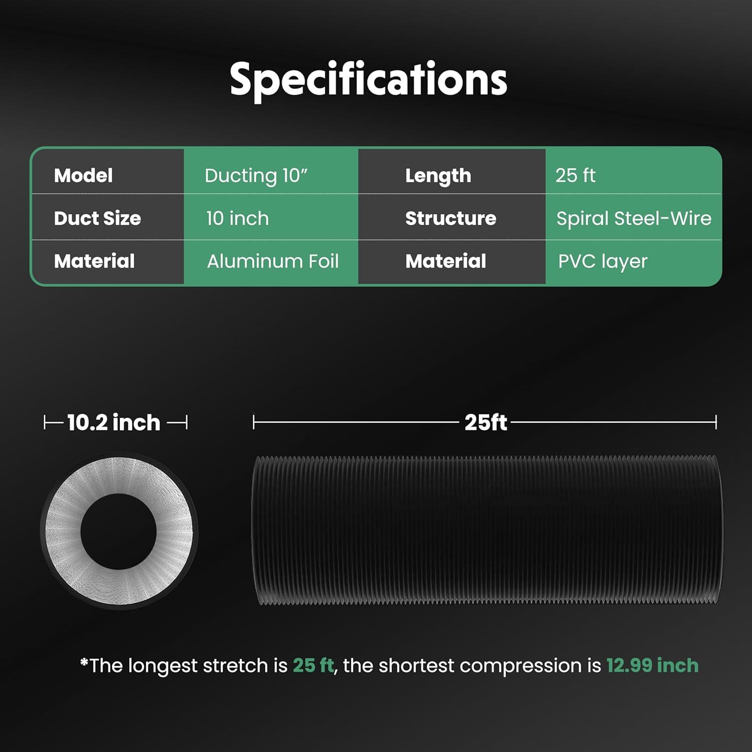 imageHealSmart 12 Inch 25 FT Flexible Aluminum Duct Equipped with 2 Clamps and 3 Layers of Protective Drying Tube for Heating Cooling Ventilation and Exhaust Fan SilverBlack