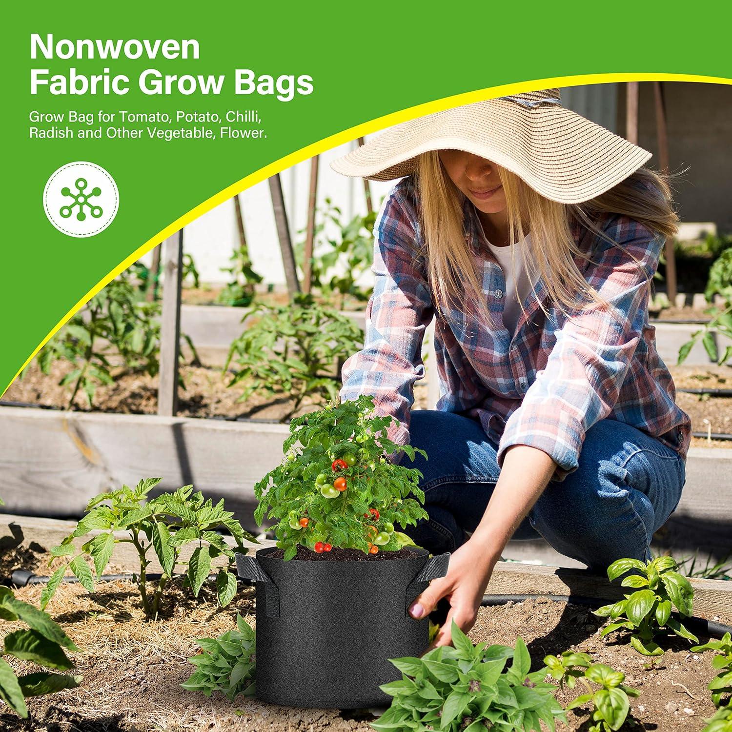 imageHealSmart 12Pack 3 Gallon Nonwoven Grow Bags Aeration Fabric Pots with Handles Suitable for Garden Fruits Vegetables and Flowers BlackBlack  12 Pack