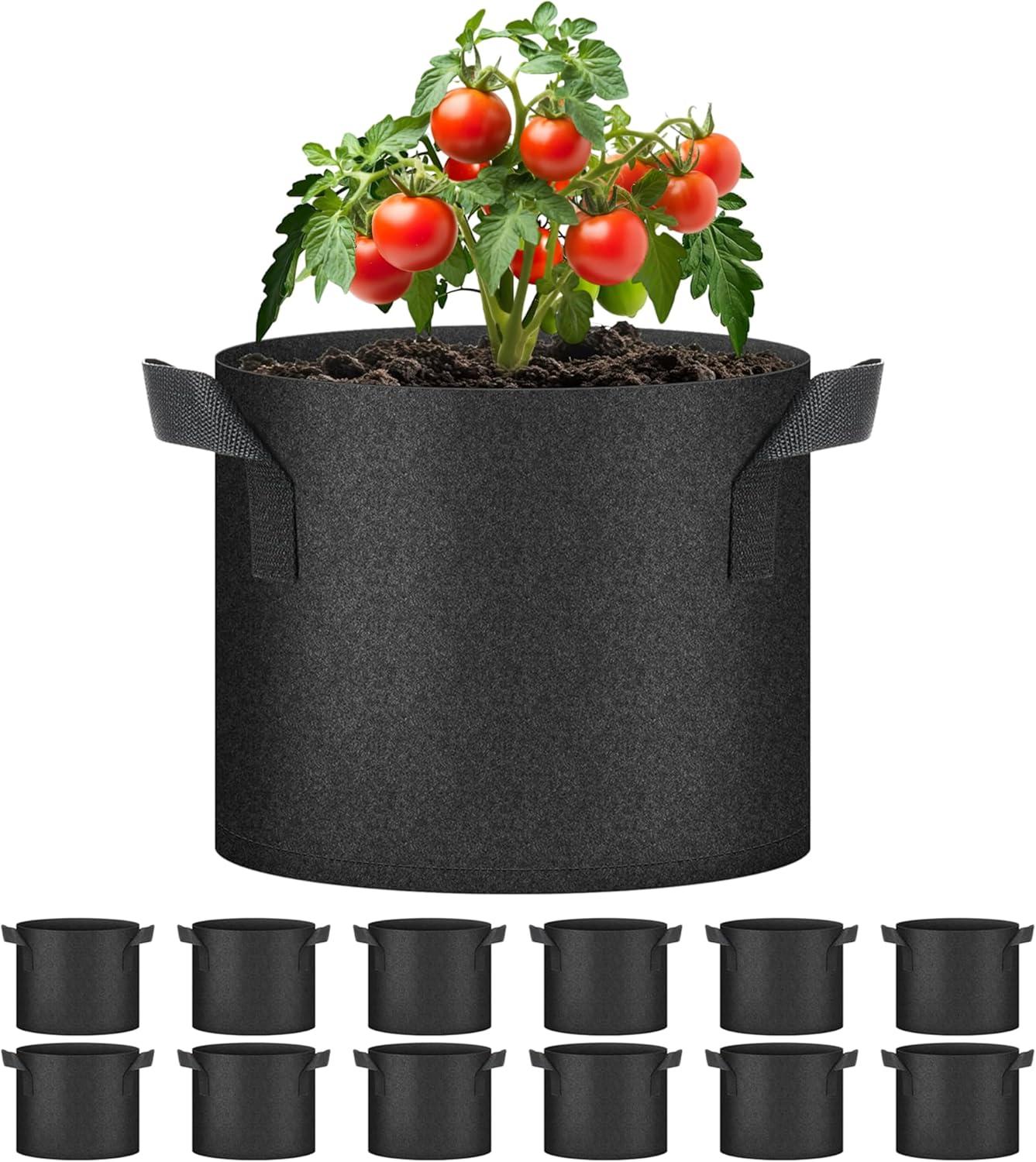 imageHealSmart 12Pack 3 Gallon Nonwoven Grow Bags Aeration Fabric Pots with Handles Suitable for Garden Fruits Vegetables and Flowers BlackBlack  12 Pack