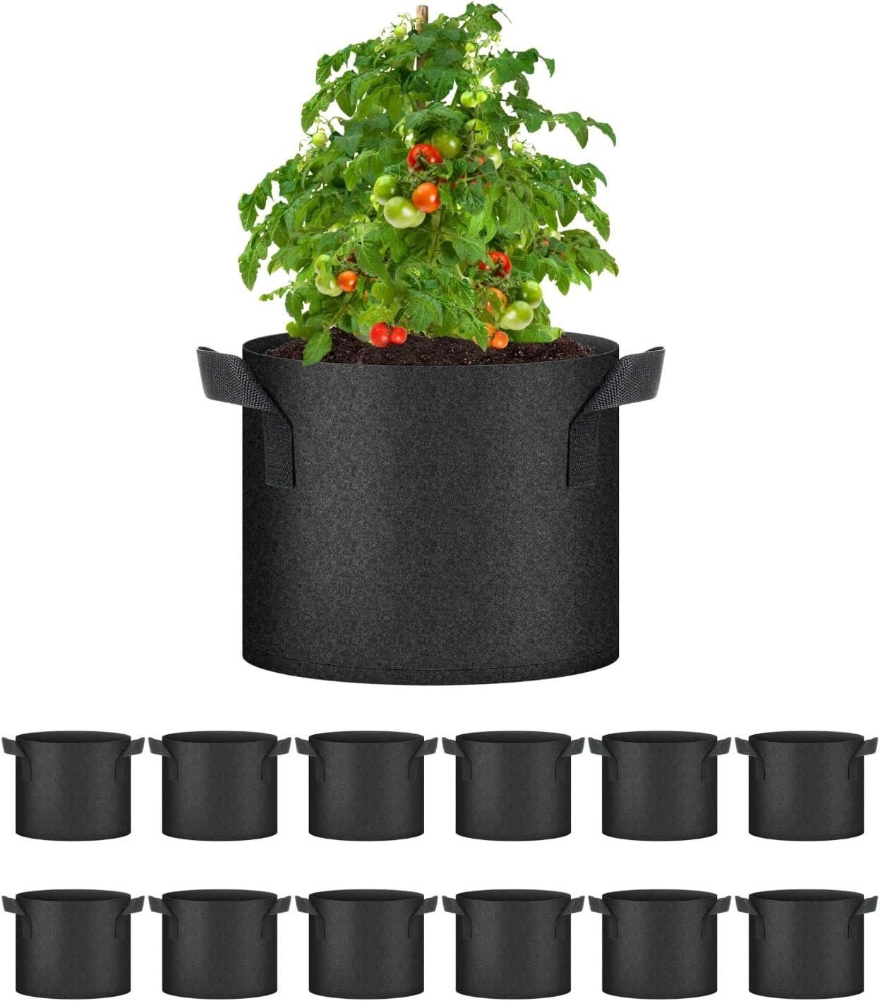 imageHealSmart 12Pack 3 Gallon Nonwoven Grow Bags Aeration Fabric Pots with Handles Suitable for Garden Fruits Vegetables and Flowers BlackBlack  12 Pack