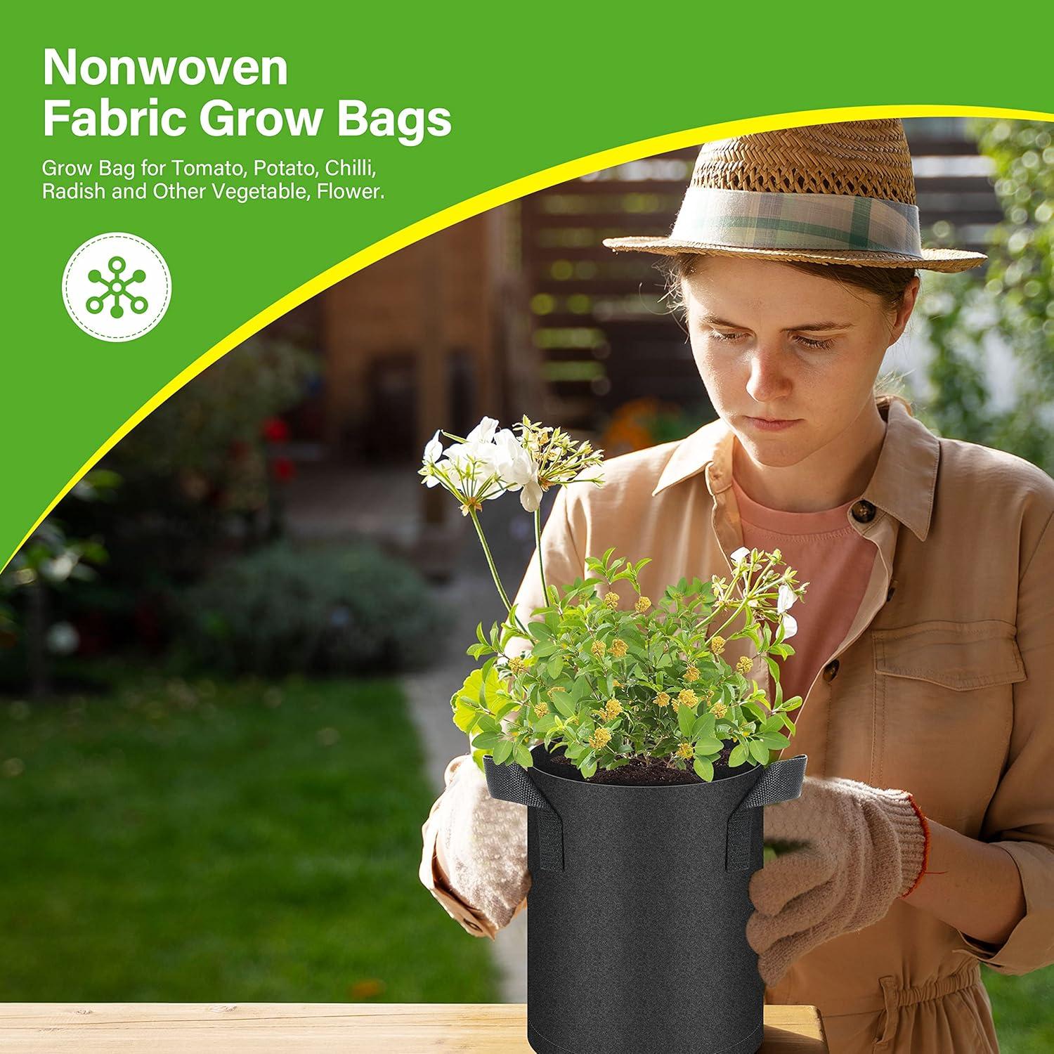 imageHealSmart 12Pack 3 Gallon Nonwoven Grow Bags Aeration Fabric Pots with Handles Suitable for Garden Fruits Vegetables and Flowers BlackBlack  12 Pack