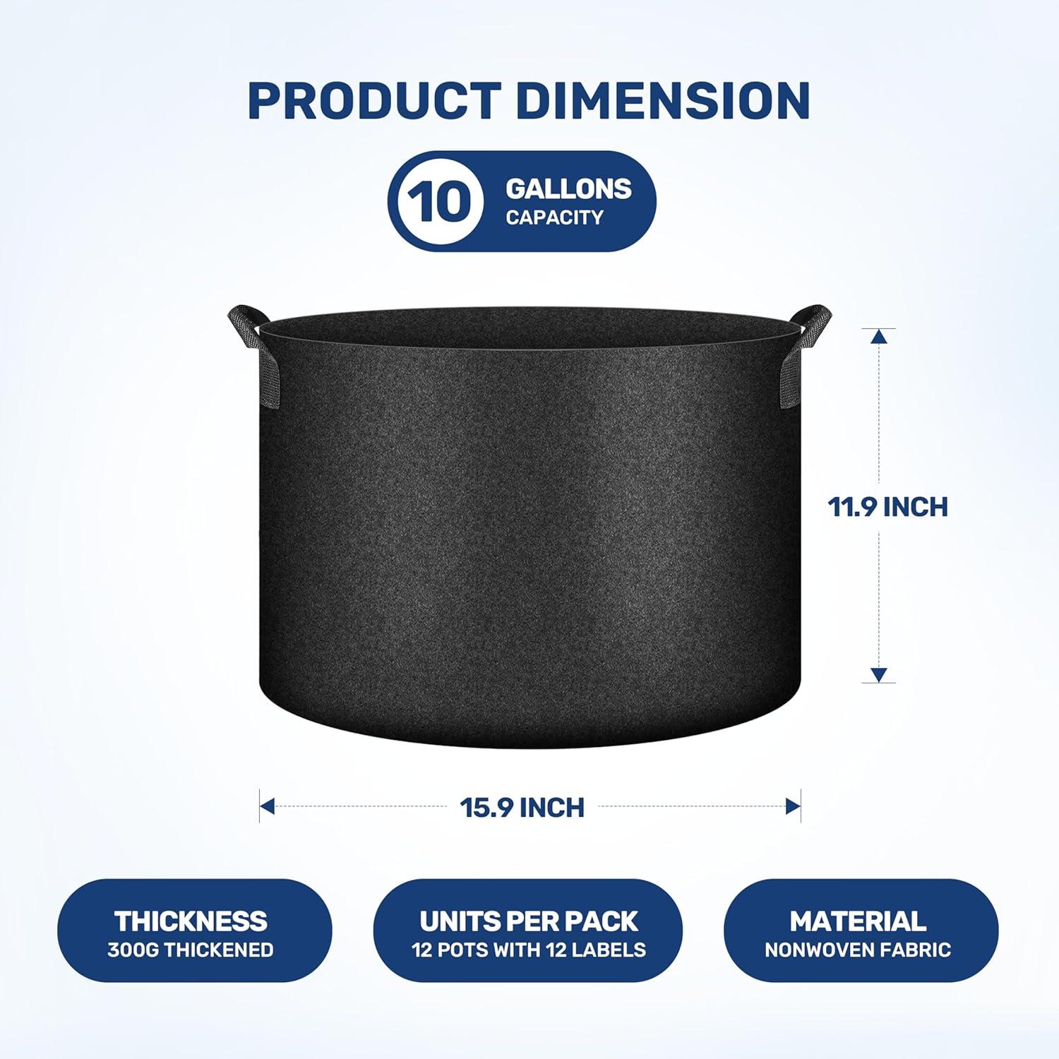 imageHealSmart 12Pack 3 Gallon Nonwoven Grow Bags Aeration Fabric Pots with Handles Suitable for Garden Fruits Vegetables and Flowers BlackBlack  12 Pack