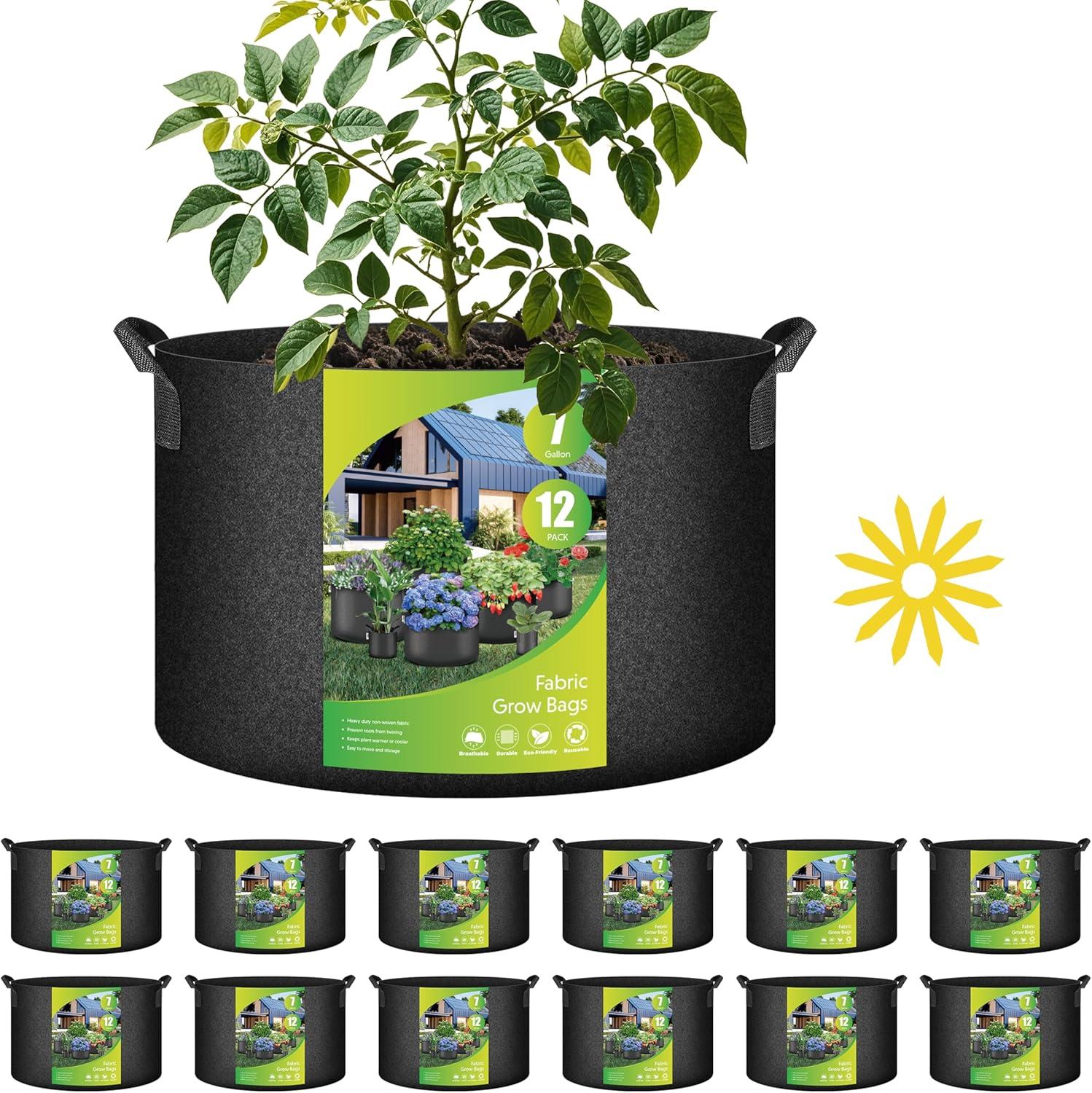 imageHealSmart 12Pack 3 Gallon Nonwoven Grow Bags Aeration Fabric Pots with Handles Suitable for Garden Fruits Vegetables and Flowers BlackBlack  12 Pack