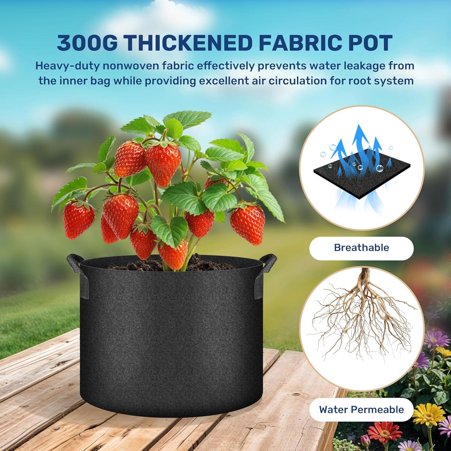 imageHealSmart 12Pack 3 Gallon Nonwoven Grow Bags Aeration Fabric Pots with Handles Suitable for Garden Fruits Vegetables and Flowers BlackBlack  12 Pack