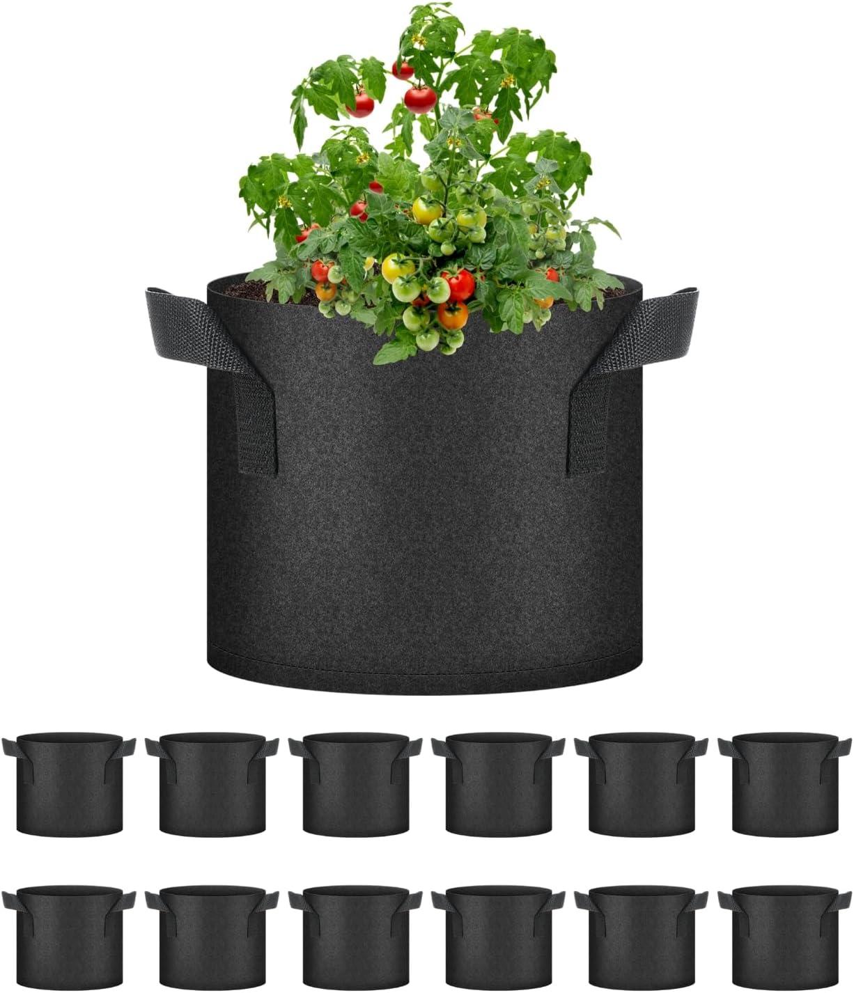 imageHealSmart 12Pack 3 Gallon Nonwoven Grow Bags Aeration Fabric Pots with Handles Suitable for Garden Fruits Vegetables and Flowers BlackBlack  12 Pack