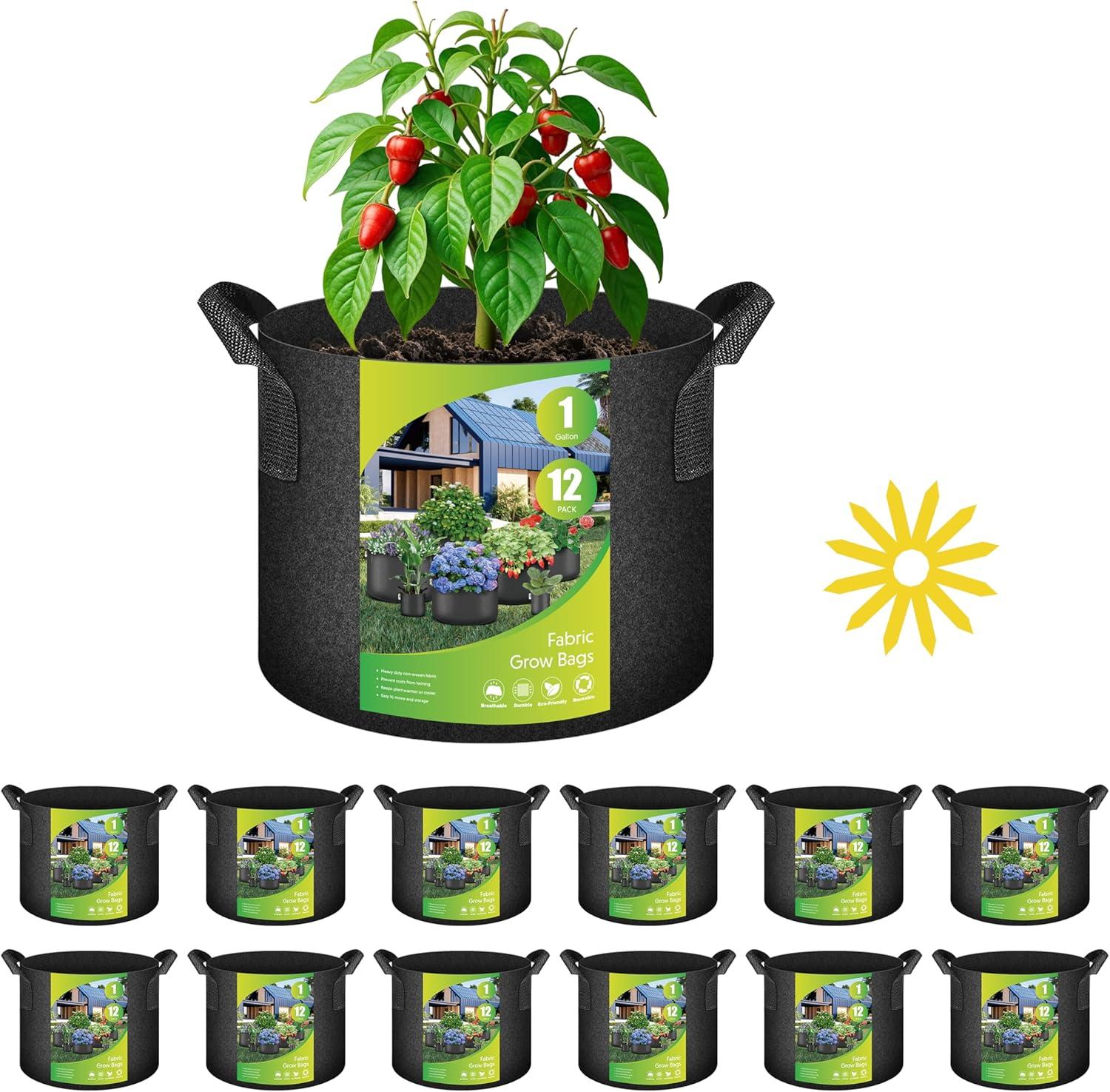 imageHealSmart 12Pack 3 Gallon Nonwoven Grow Bags Aeration Fabric Pots with Handles Suitable for Garden Fruits Vegetables and Flowers BlackBlack  12 Pack