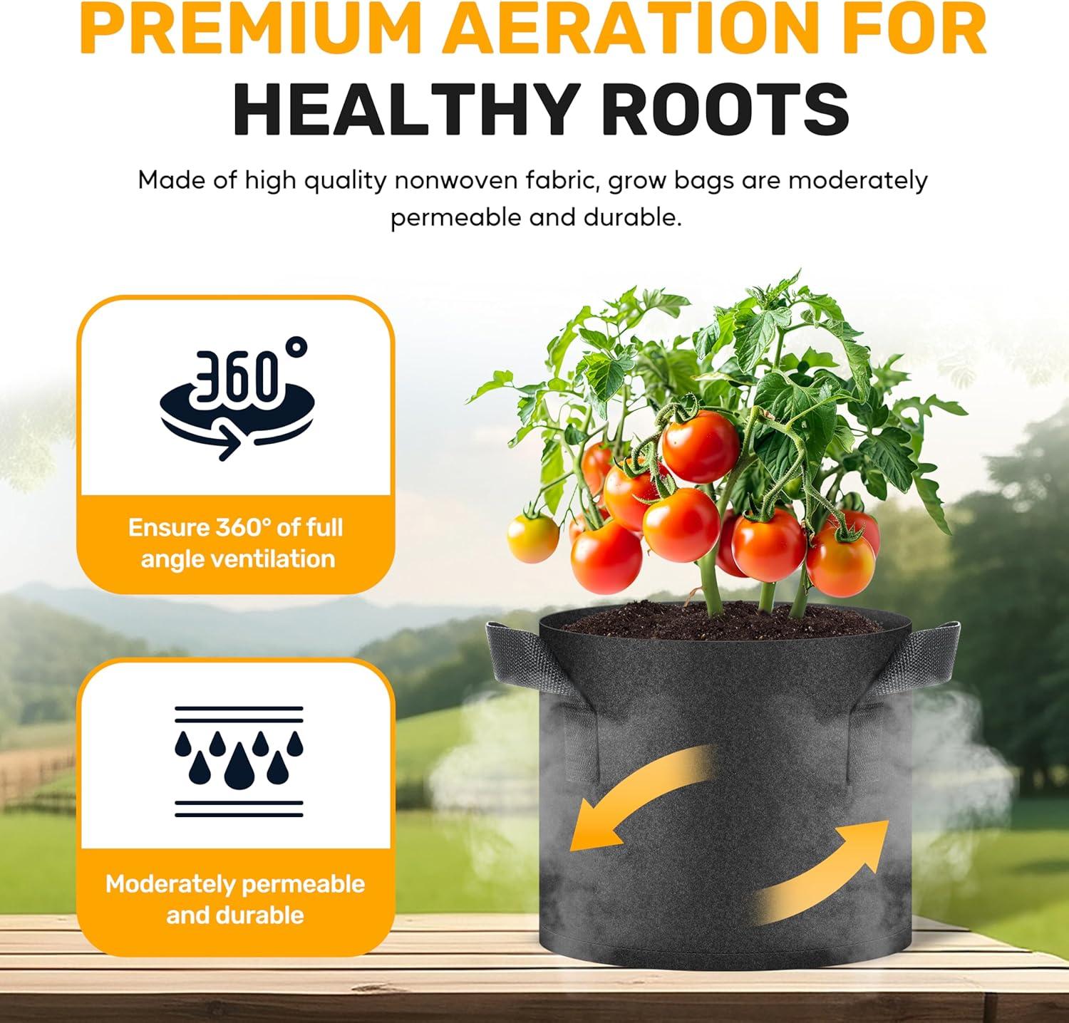 imageHealSmart 12Pack 3 Gallon Nonwoven Grow Bags Aeration Fabric Pots with Handles Suitable for Garden Fruits Vegetables and Flowers BlackBlack  12 Pack