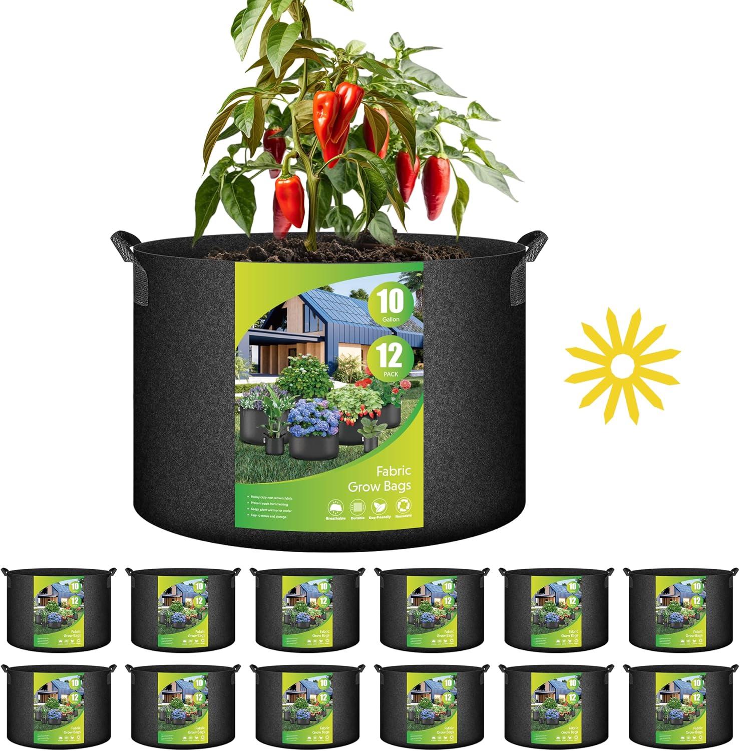 imageHealSmart 12Pack 3 Gallon Nonwoven Grow Bags Aeration Fabric Pots with Handles Suitable for Garden Fruits Vegetables and Flowers BlackBlack  12 Pack