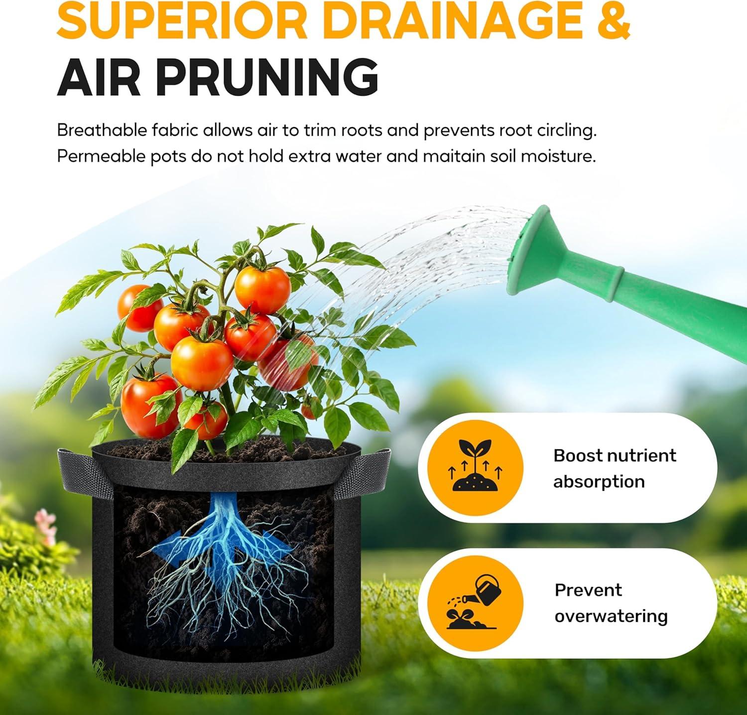 imageHealSmart 12Pack 3 Gallon Nonwoven Grow Bags Aeration Fabric Pots with Handles Suitable for Garden Fruits Vegetables and Flowers BlackBlack  12 Pack