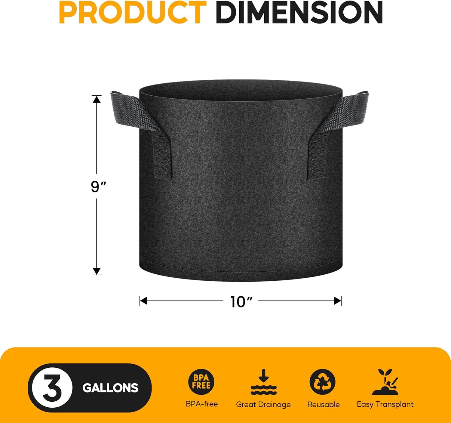 imageHealSmart 12Pack 3 Gallon Nonwoven Grow Bags Aeration Fabric Pots with Handles Suitable for Garden Fruits Vegetables and Flowers BlackBlack  24 Pack