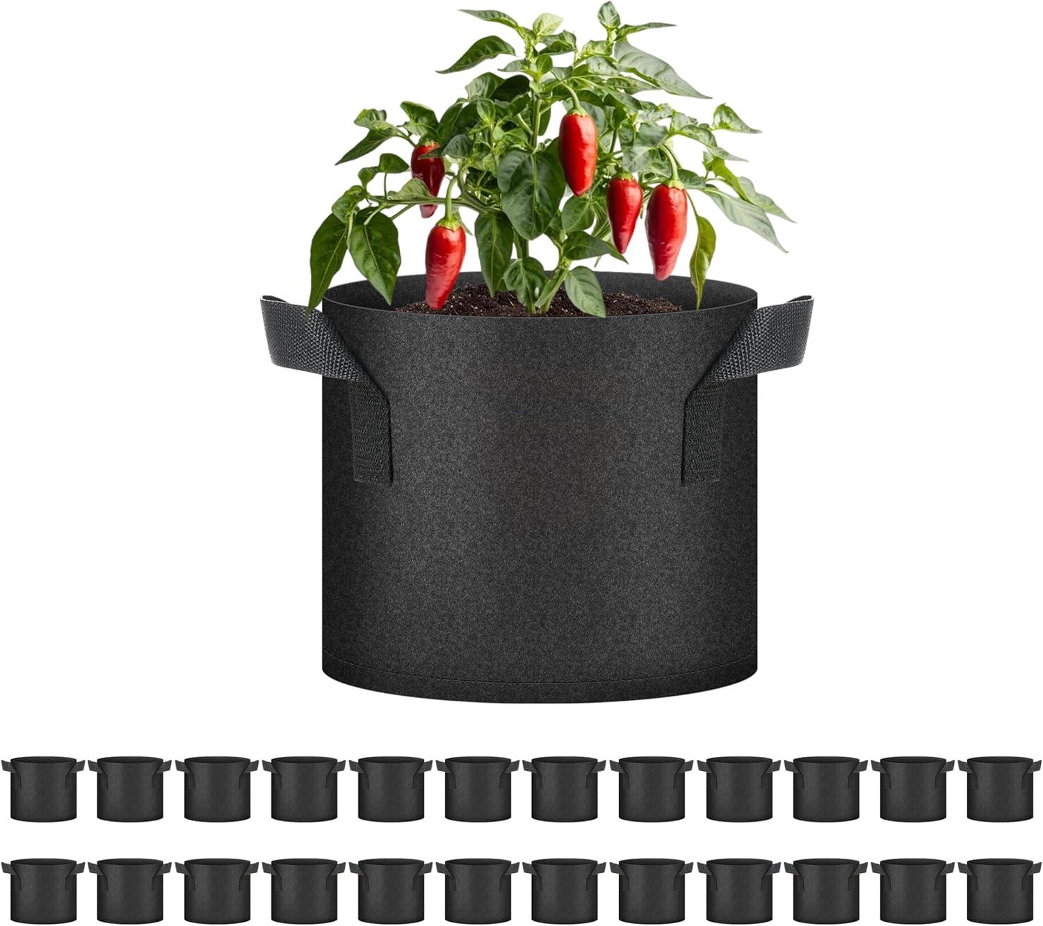imageHealSmart 12Pack 3 Gallon Nonwoven Grow Bags Aeration Fabric Pots with Handles Suitable for Garden Fruits Vegetables and Flowers BlackBlack  24 Pack