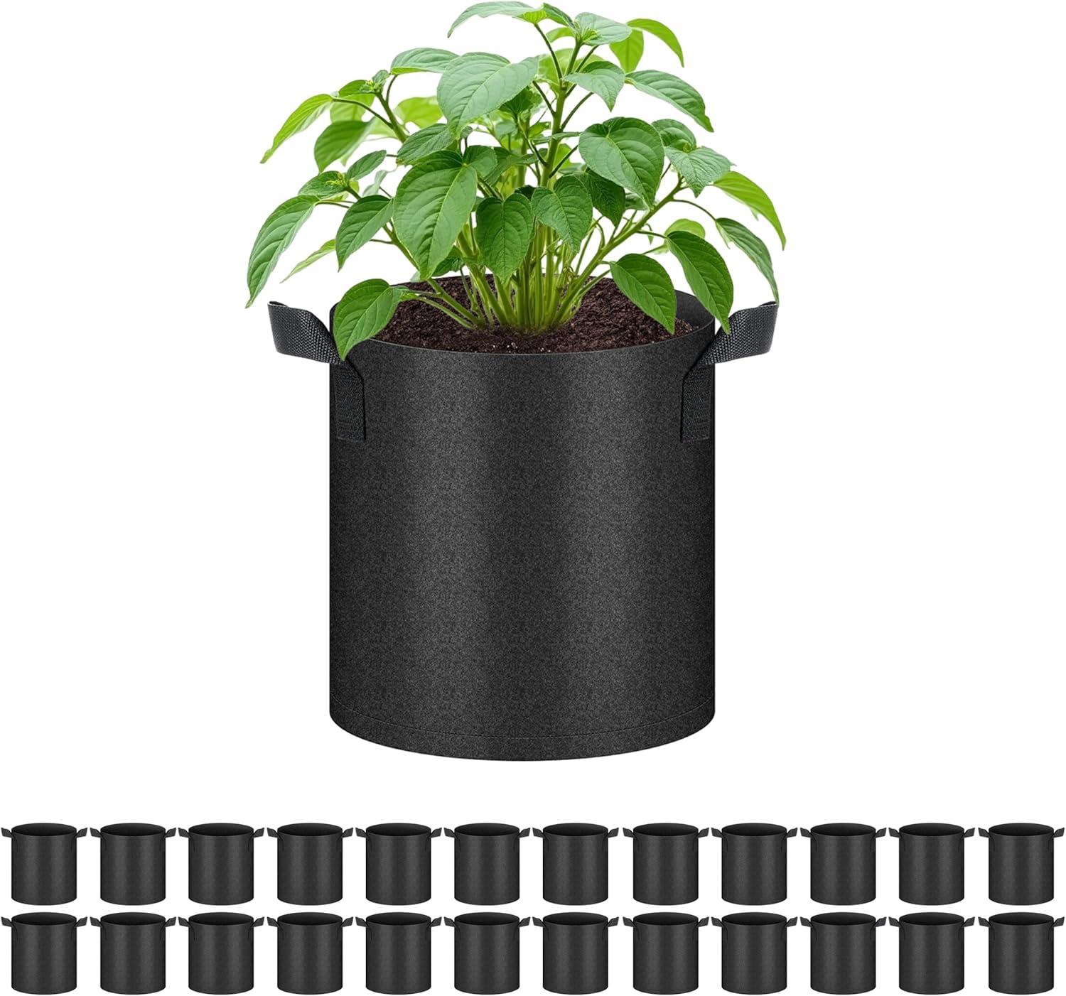 imageHealSmart 12Pack 3 Gallon Nonwoven Grow Bags Aeration Fabric Pots with Handles Suitable for Garden Fruits Vegetables and Flowers BlackBlack  24 Pack
