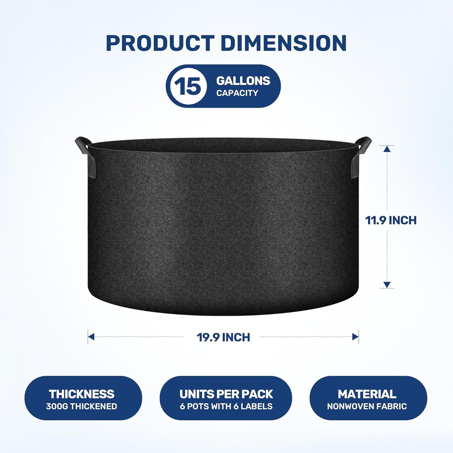imageHealSmart 12Pack 3 Gallon Nonwoven Grow Bags Aeration Fabric Pots with Handles Suitable for Garden Fruits Vegetables and Flowers BlackBlack  6 Pack