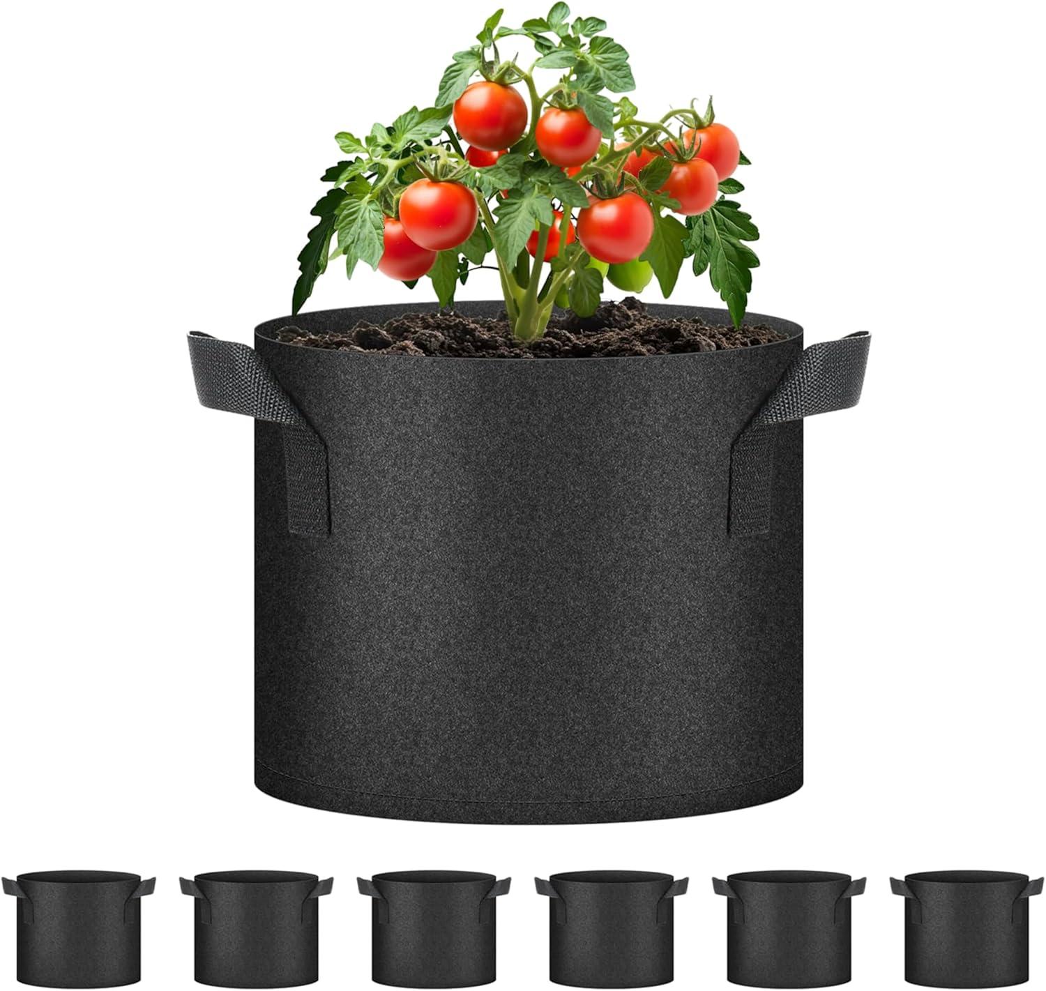 imageHealSmart 12Pack 3 Gallon Nonwoven Grow Bags Aeration Fabric Pots with Handles Suitable for Garden Fruits Vegetables and Flowers BlackBlack  6 Pack