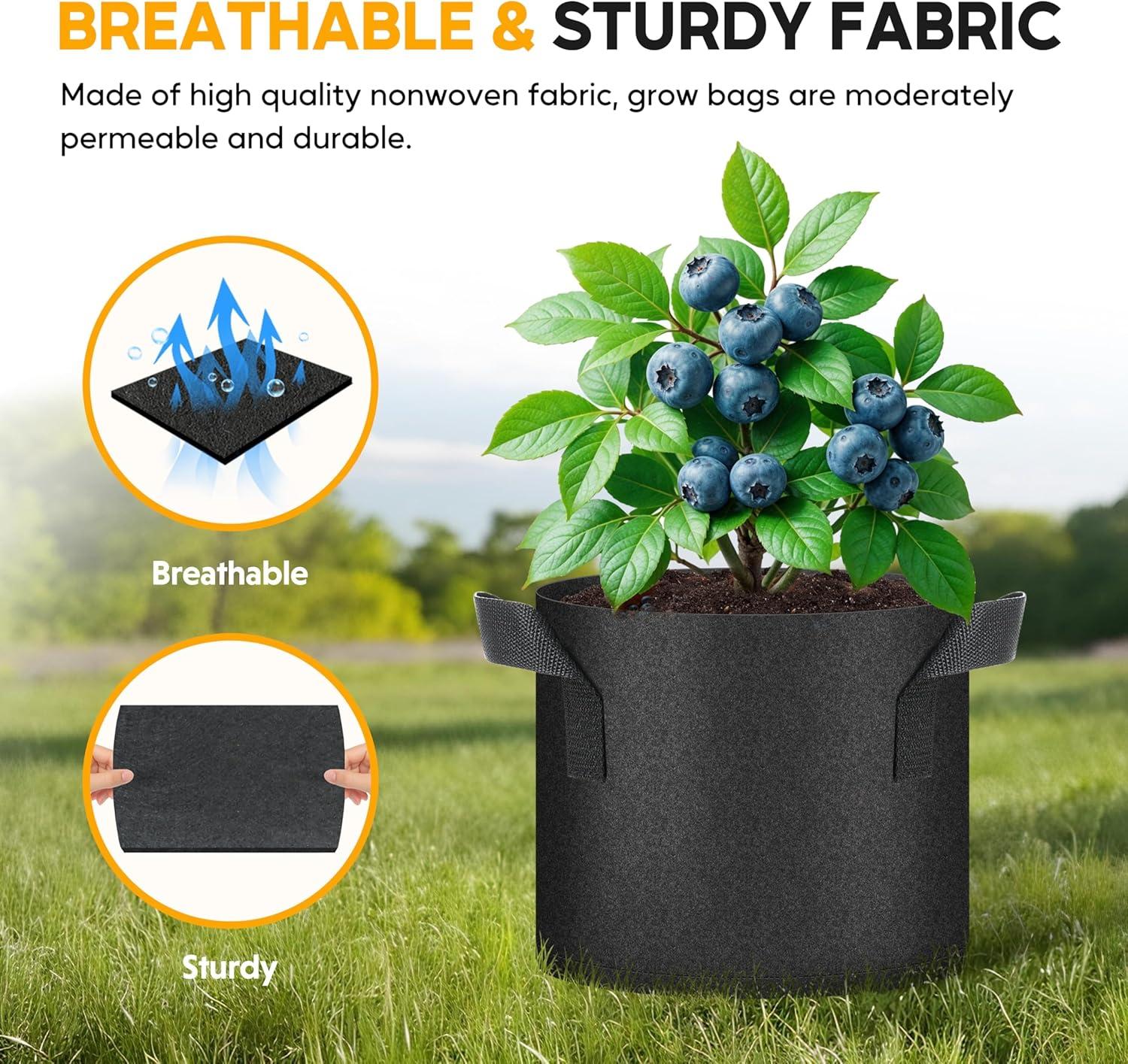 imageHealSmart 12Pack 3 Gallon Nonwoven Grow Bags Aeration Fabric Pots with Handles Suitable for Garden Fruits Vegetables and Flowers BlackBlack  6 Pack