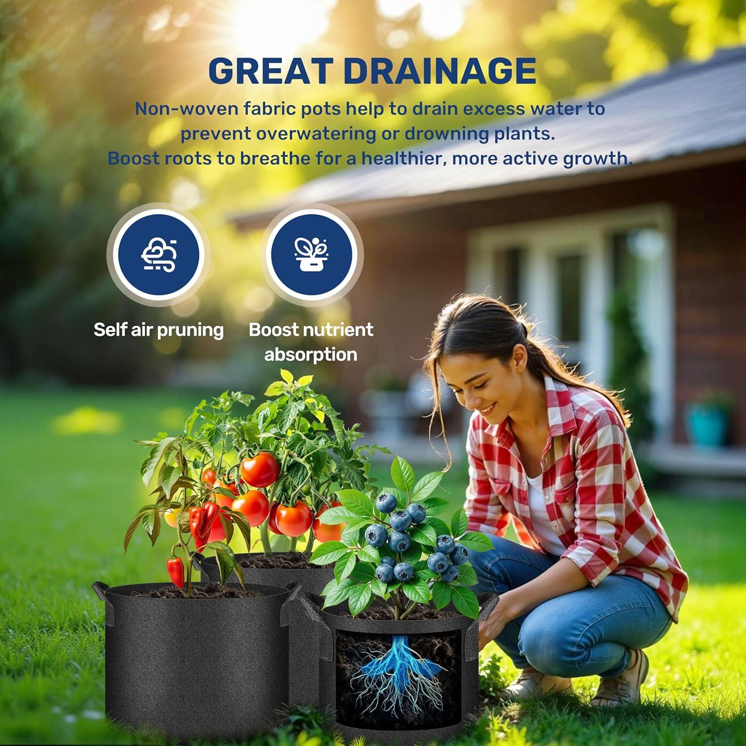 imageHealSmart 12Pack 3 Gallon Nonwoven Grow Bags Aeration Fabric Pots with Handles Suitable for Garden Fruits Vegetables and Flowers BlackBlack  6 Pack