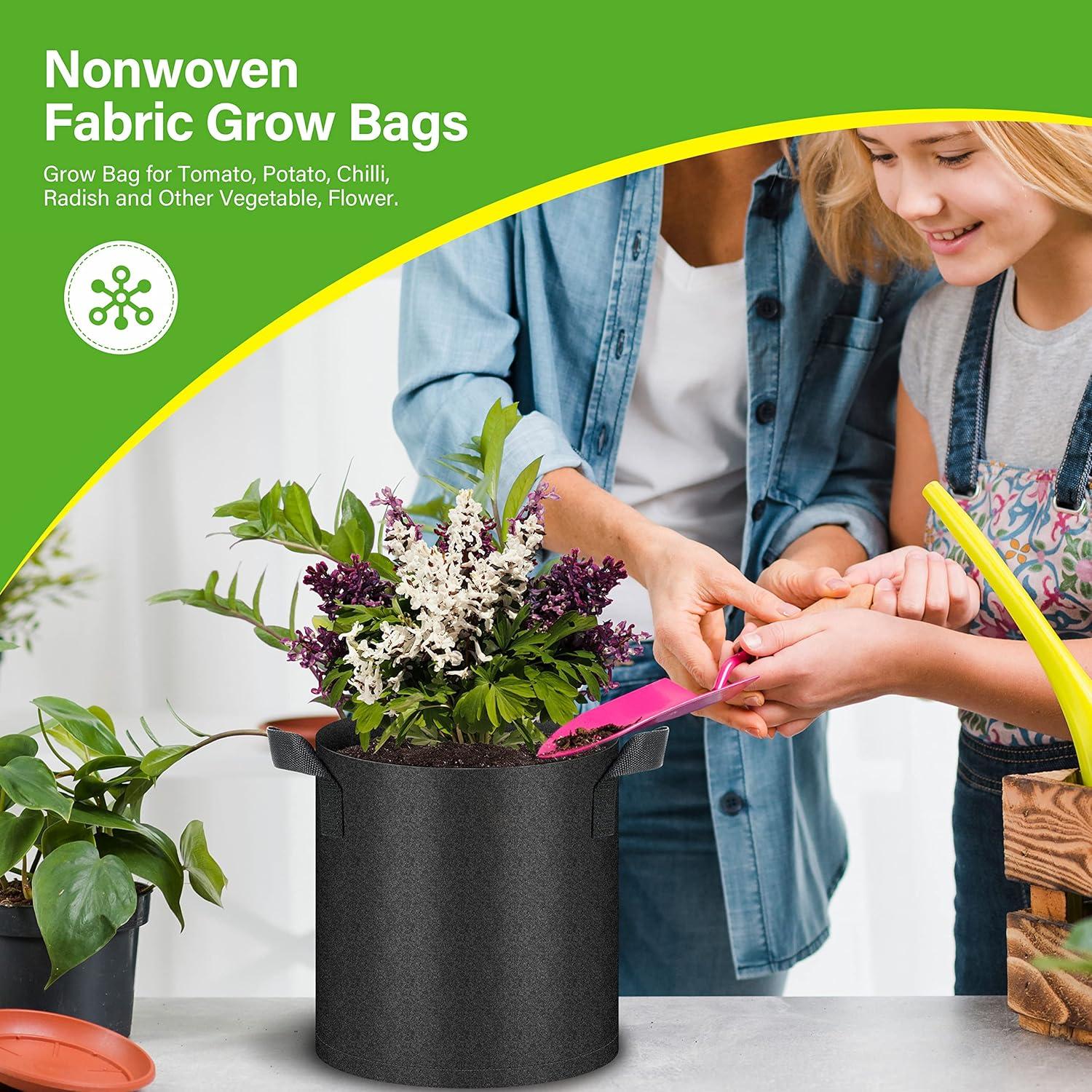 imageHealSmart 12Pack 3 Gallon Nonwoven Grow Bags Aeration Fabric Pots with Handles Suitable for Garden Fruits Vegetables and Flowers BlackBlack  6 Pack
