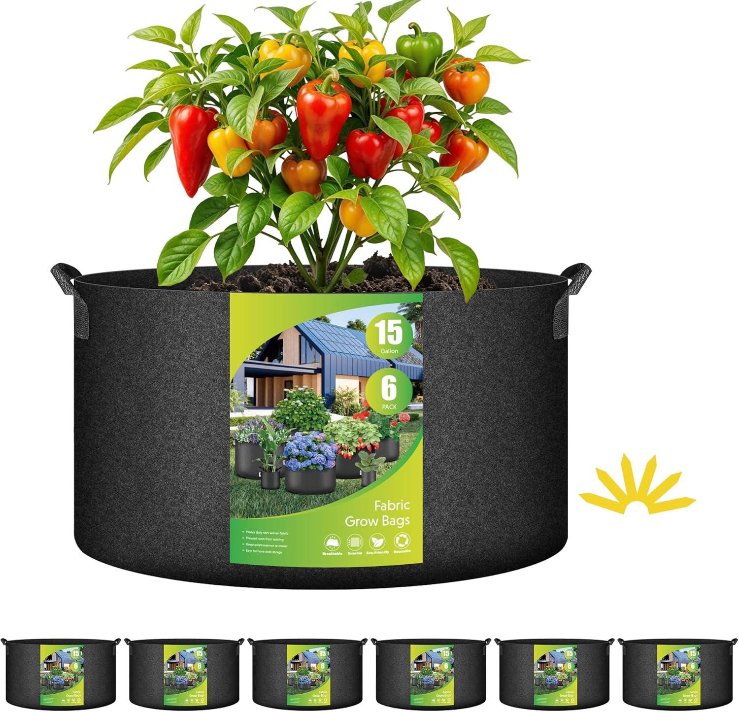 imageHealSmart 12Pack 3 Gallon Nonwoven Grow Bags Aeration Fabric Pots with Handles Suitable for Garden Fruits Vegetables and Flowers BlackBlack  6 Pack