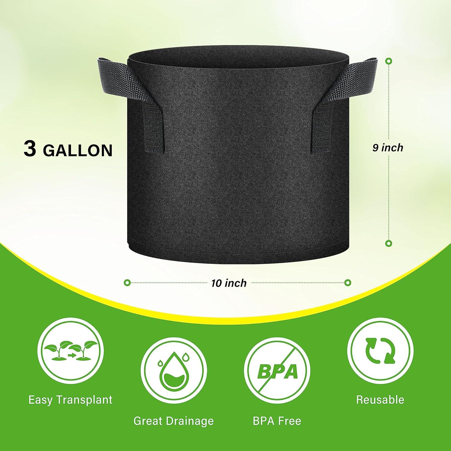 imageHealSmart 12Pack 3 Gallon Nonwoven Grow Bags Aeration Fabric Pots with Handles Suitable for Garden Fruits Vegetables and Flowers BlackBlack  6 Pack