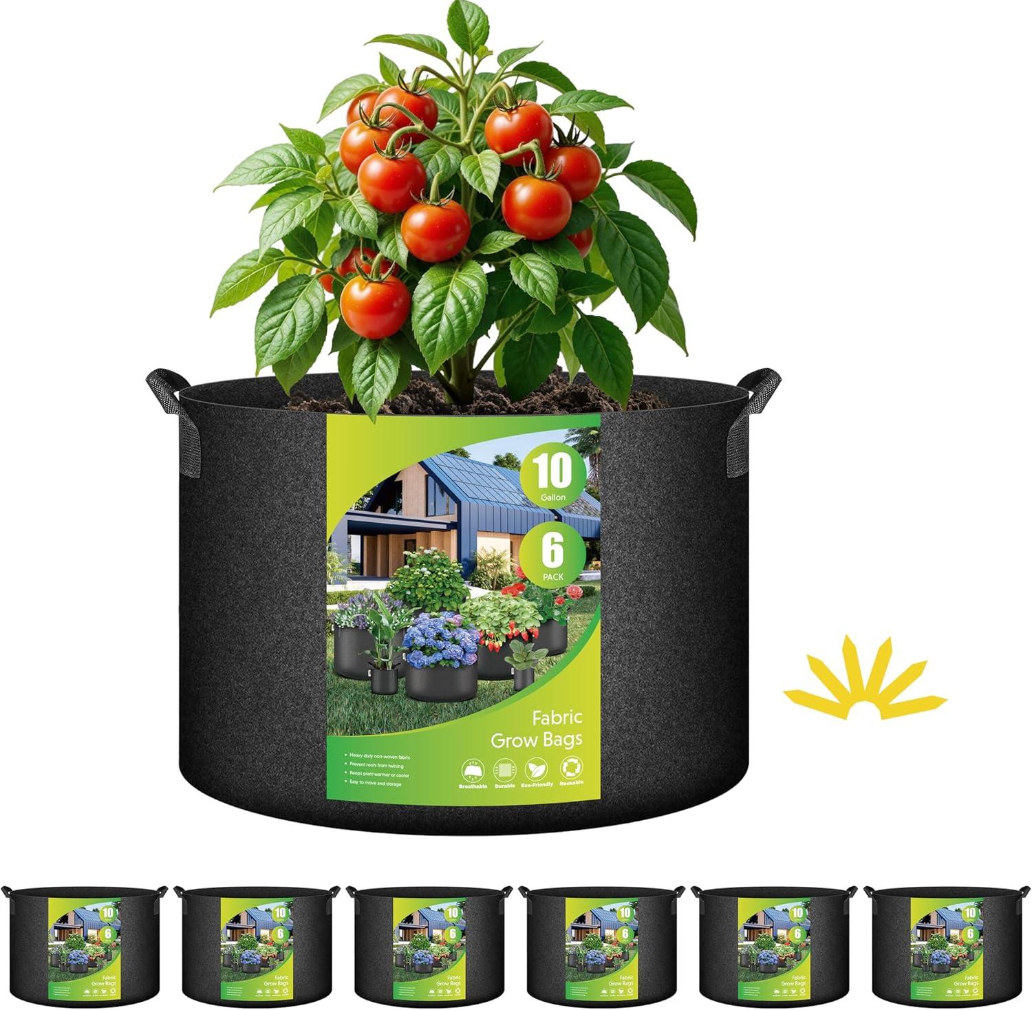 imageHealSmart 12Pack 3 Gallon Nonwoven Grow Bags Aeration Fabric Pots with Handles Suitable for Garden Fruits Vegetables and Flowers BlackBlack  6 Pack