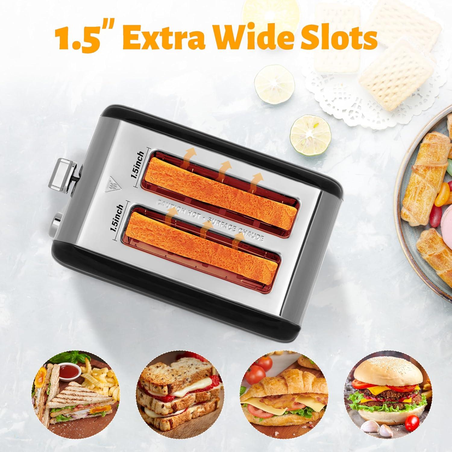 imageHealSmart 2 Slice Stainless Steel Toaster with Extra Wide Slot ampamp Removable Crumb Tray 5 Shade Options and BagelDefrostCancel Functions Retro Compact Oven for Various Bread ampamp Waffle Black