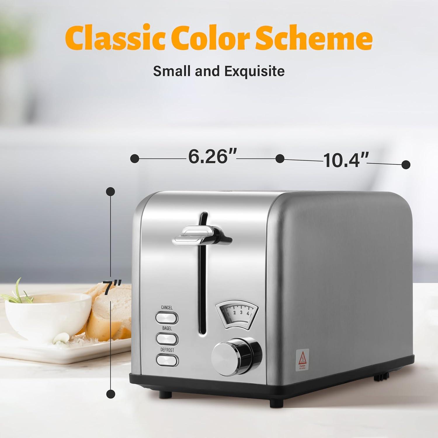 imageHealSmart 2 Slice Stainless Steel Toaster with Extra Wide Slot ampamp Removable Crumb Tray 5 Shade Setting and BagelDefrostCancel Function Retro Compact Oven for Various Bread ampamp Waffle SilverSilver