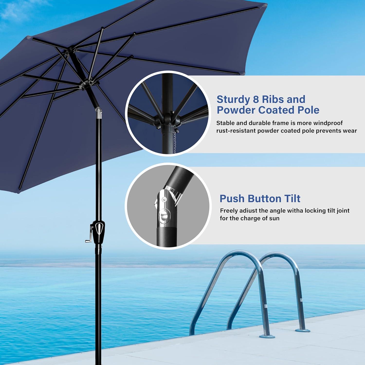 imageHealSmart 2pcs 9ft Patio Umbrella with Push Button TiltCrank Outdoor Table Market Yard Umbrella with 8 Sturdy Ribs for Garden Backyard Deck Pool RedDark Blue 2Pack