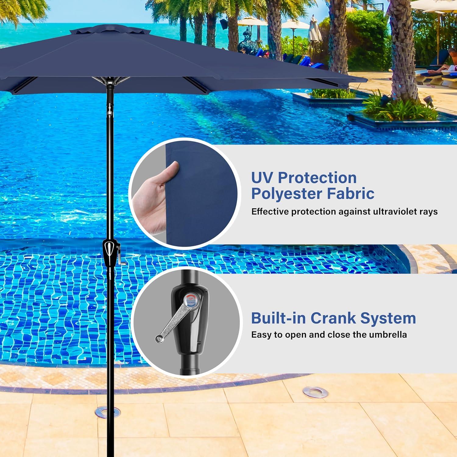 imageHealSmart 2pcs 9ft Patio Umbrella with Push Button TiltCrank Outdoor Table Market Yard Umbrella with 8 Sturdy Ribs for Garden Backyard Deck Pool RedDark Blue