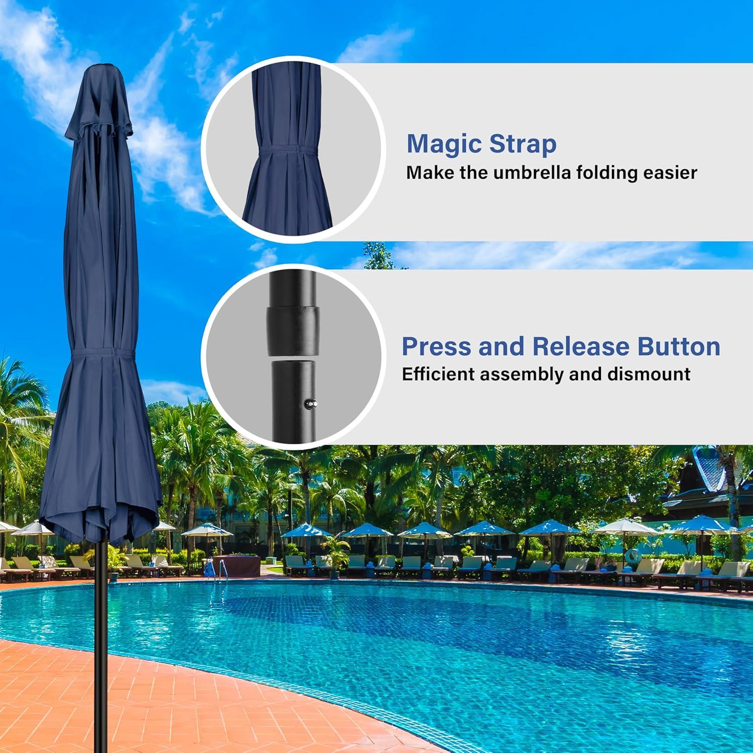 imageHealSmart 2pcs 9ft Patio Umbrella with Push Button TiltCrank Outdoor Table Market Yard Umbrella with 8 Sturdy Ribs for Garden Backyard Deck Pool RedDark BlueBlack