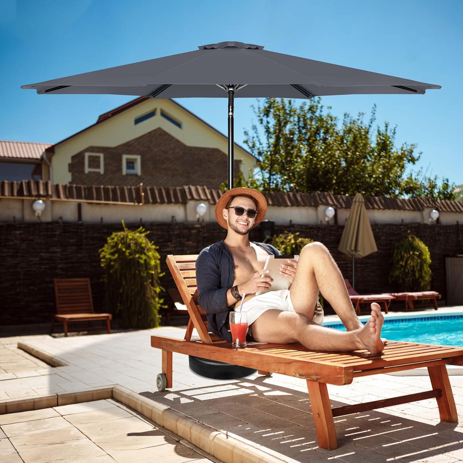 imageHealSmart 2pcs 9ft Patio Umbrella with Push Button TiltCrank Outdoor Table Market Yard Umbrella with 8 Sturdy Ribs for Garden Backyard Deck Pool RedGrey