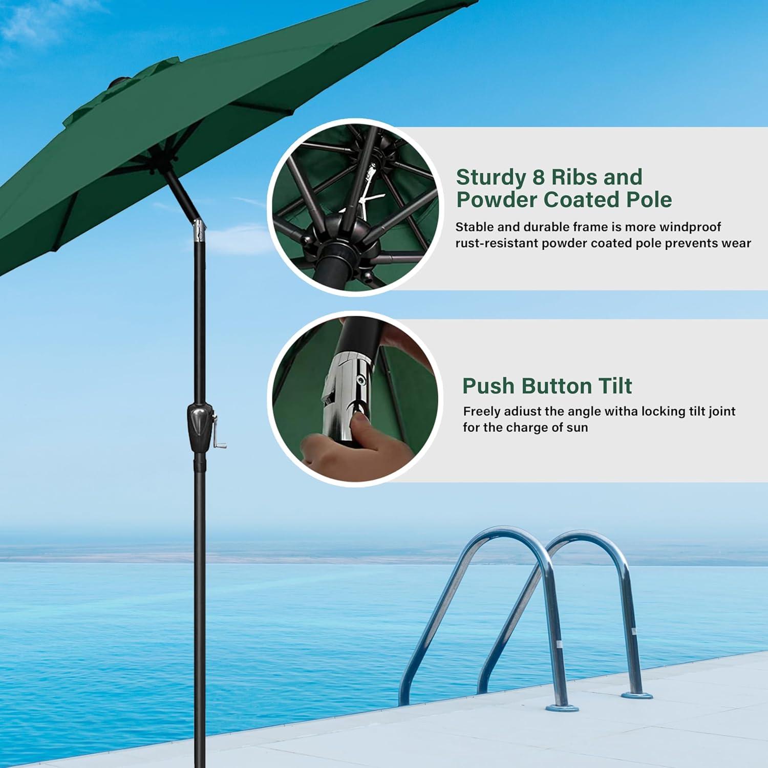 imageHealSmart 2pcs 9ft Patio Umbrella with Push Button TiltCrank Outdoor Table Market Yard Umbrella with 8 Sturdy Ribs for Garden Backyard Deck Pool RedGreen 2Pack