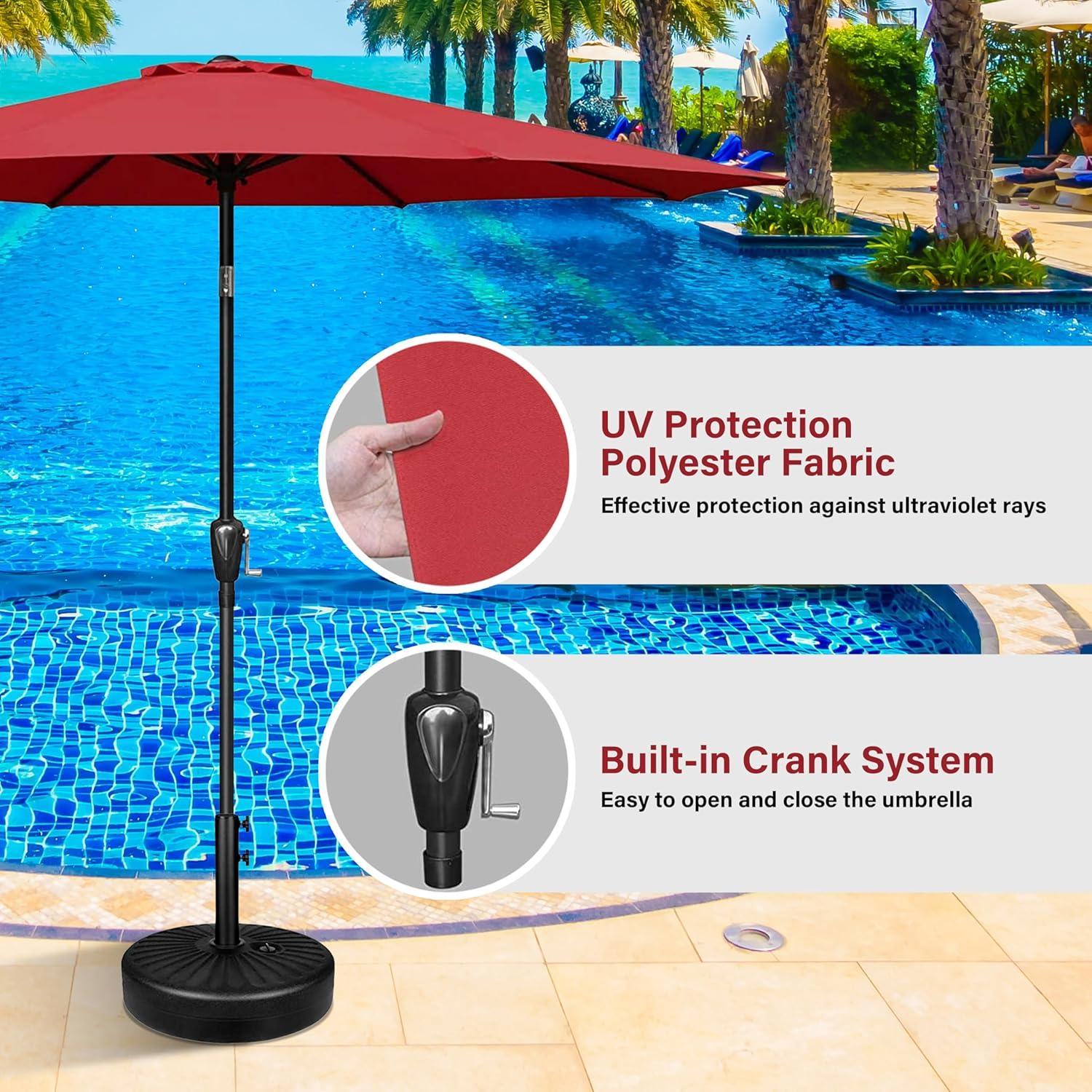 imageHealSmart 2pcs 9ft Patio Umbrella with Push Button TiltCrank Outdoor Table Market Yard Umbrella with 8 Sturdy Ribs for Garden Backyard Deck Pool RedRed