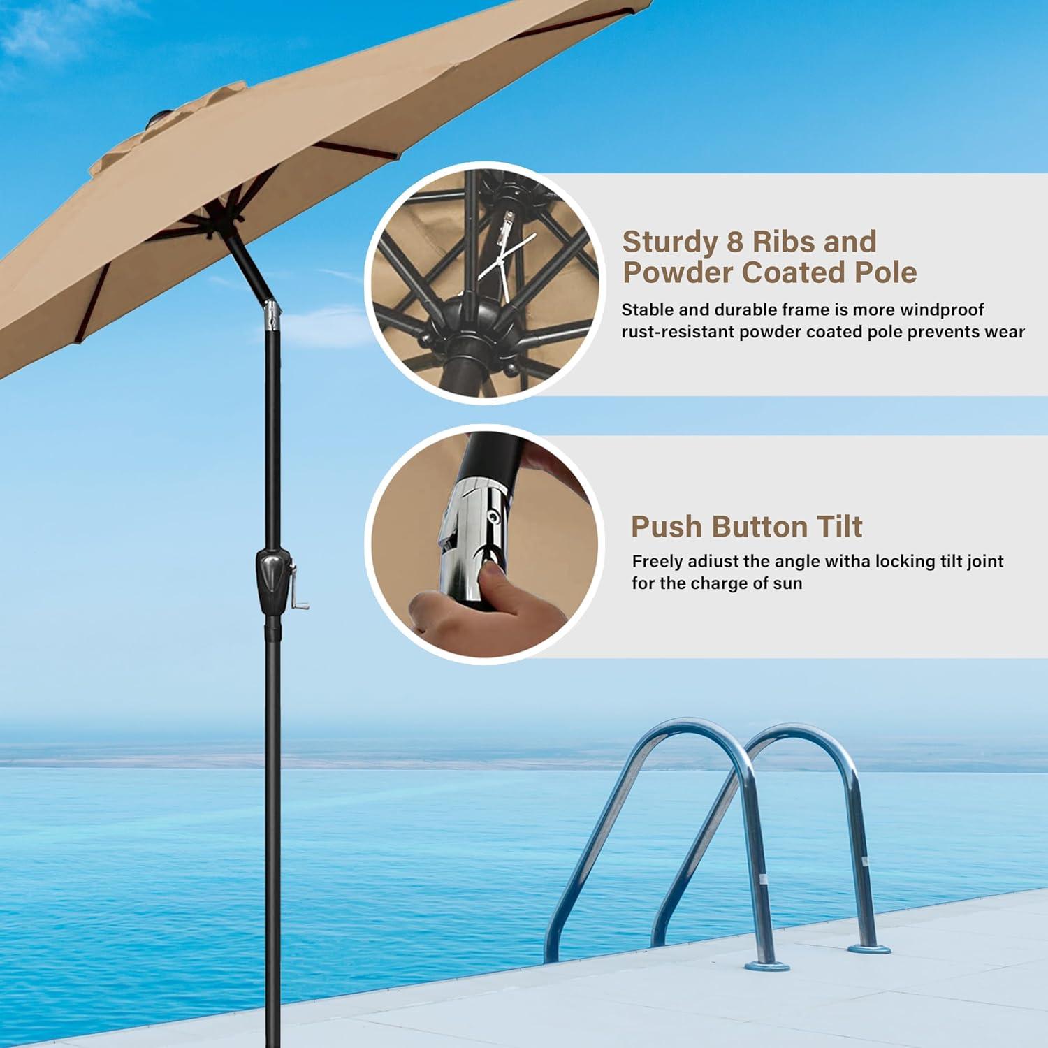 imageHealSmart 2pcs 9ft Patio Umbrella with Push Button TiltCrank Outdoor Table Market Yard Umbrella with 8 Sturdy Ribs for Garden Backyard Deck Pool RedTan  New