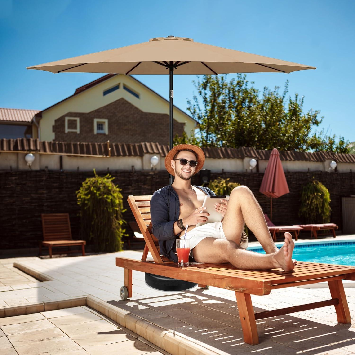 imageHealSmart 2pcs 9ft Patio Umbrella with Push Button TiltCrank Outdoor Table Market Yard Umbrella with 8 Sturdy Ribs for Garden Backyard Deck Pool RedTan  New