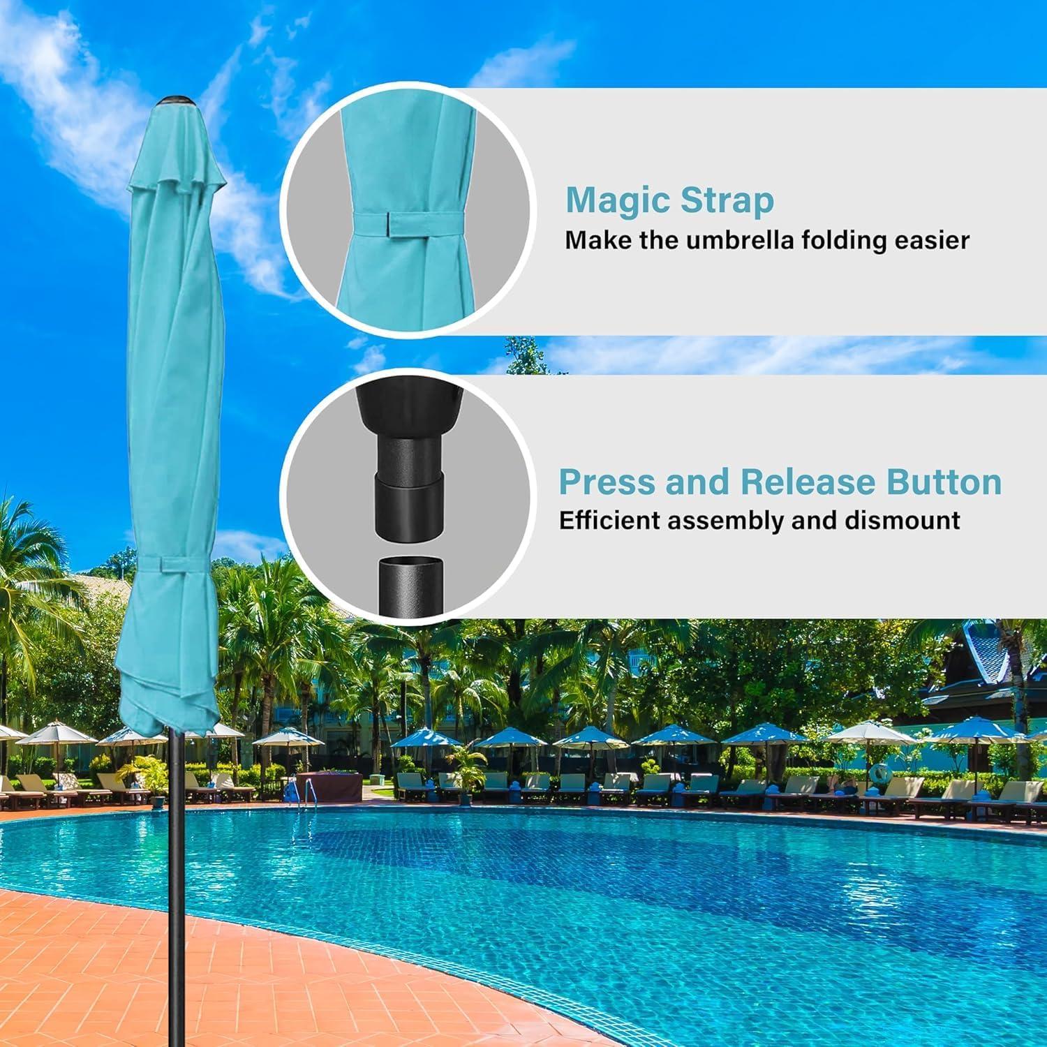 imageHealSmart 2pcs 9ft Patio Umbrella with Push Button TiltCrank Outdoor Table Market Yard Umbrella with 8 Sturdy Ribs for Garden Backyard Deck Pool RedTurquoise  New